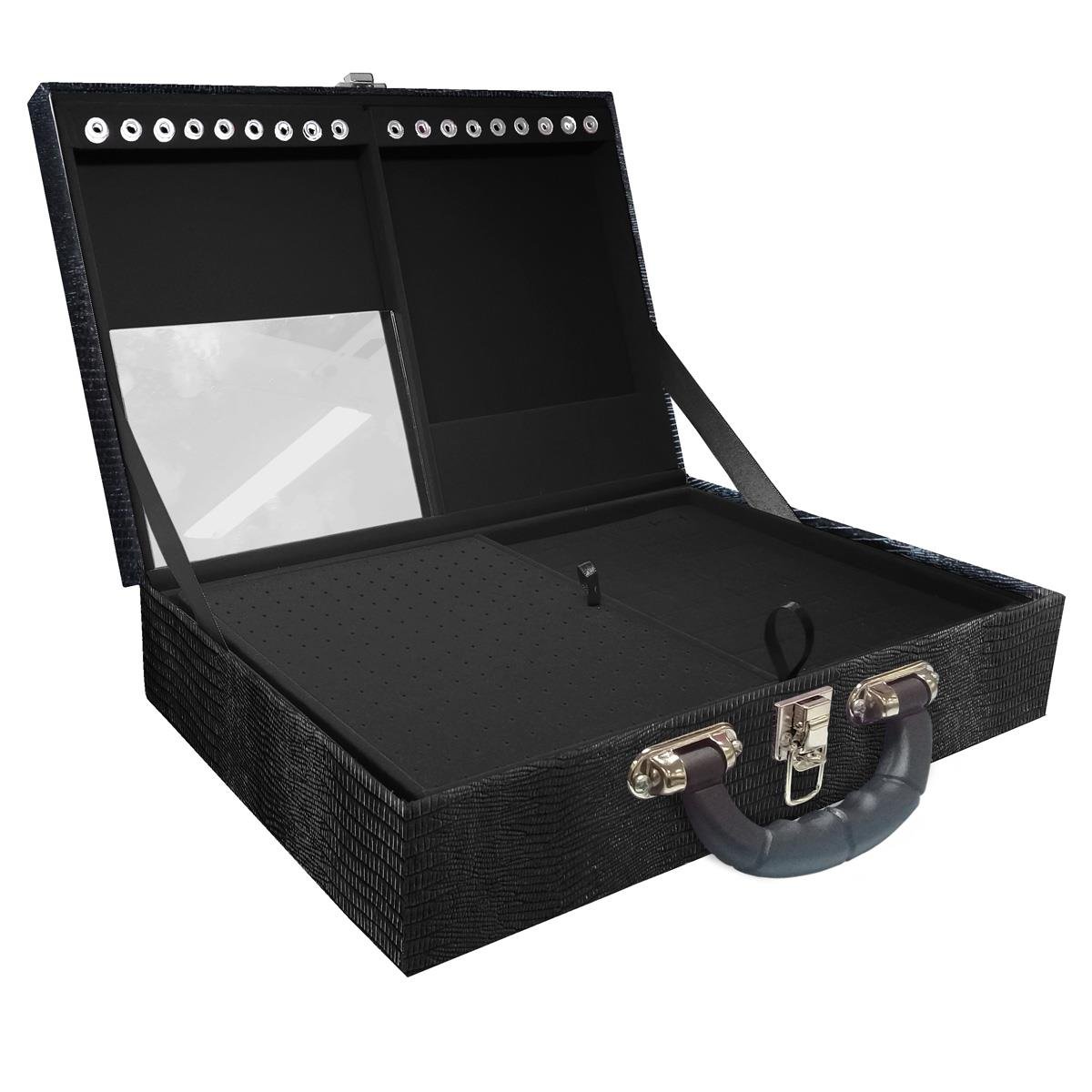 Maleta Dupla Grande Jacaré Com Alça Preta e Espelho - Sob Encomenda