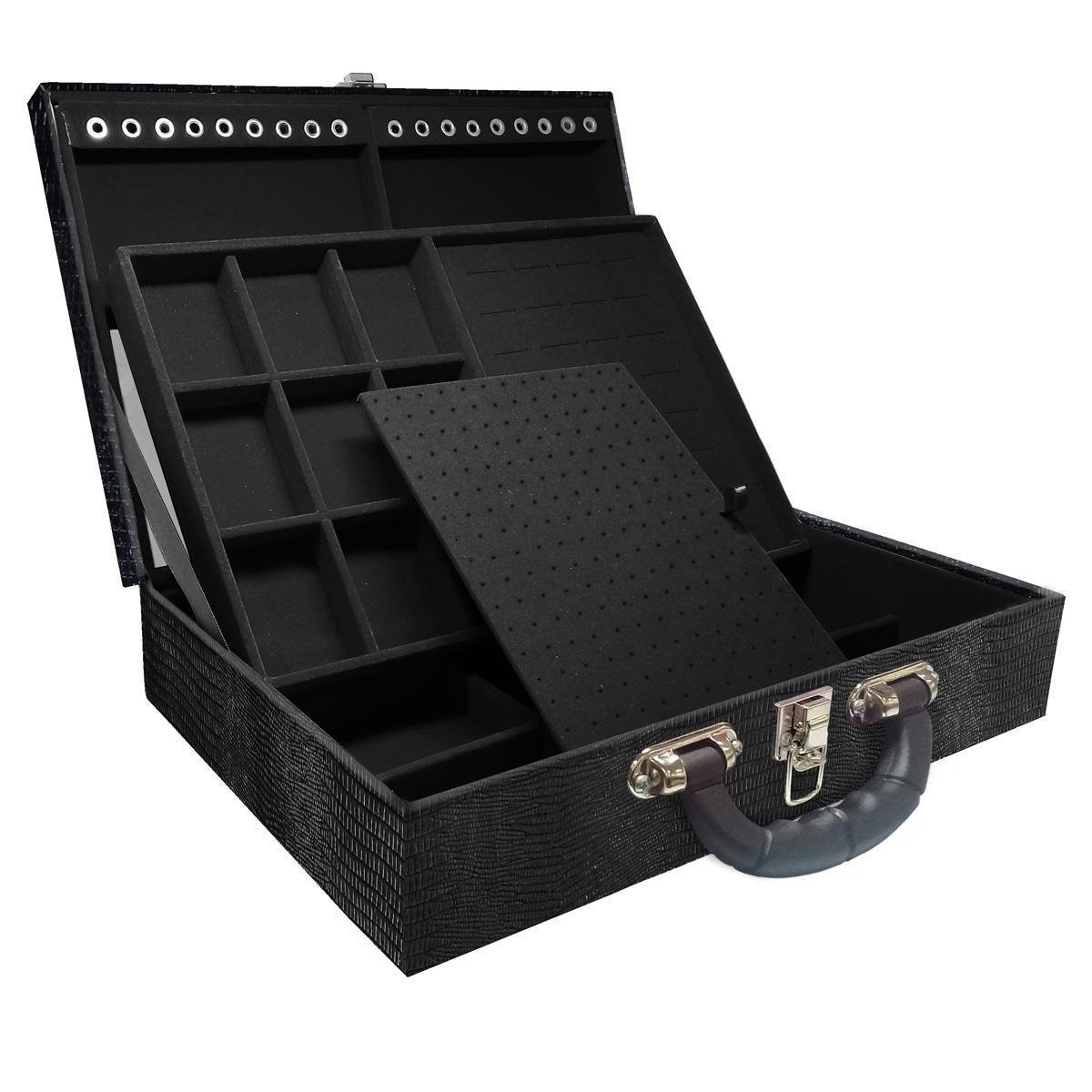 Estojo Maleta Porta Jóias Duplo Grande Jacaré