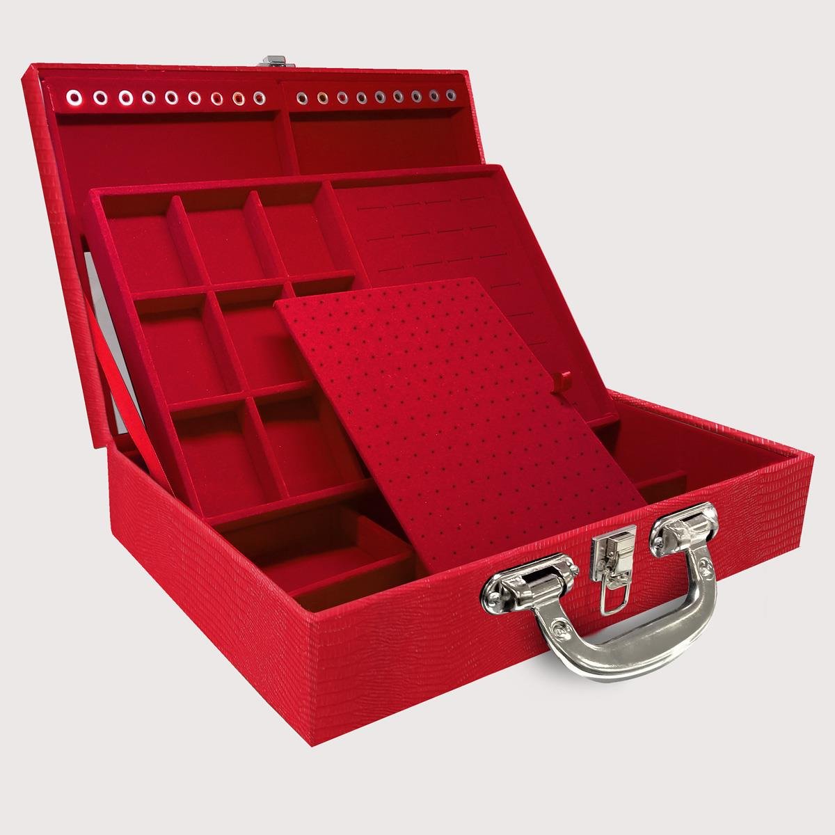 Maleta Dupla Grande Jacaré Vermelho Com Alça Cromada e Espelho - Sob Encomenda