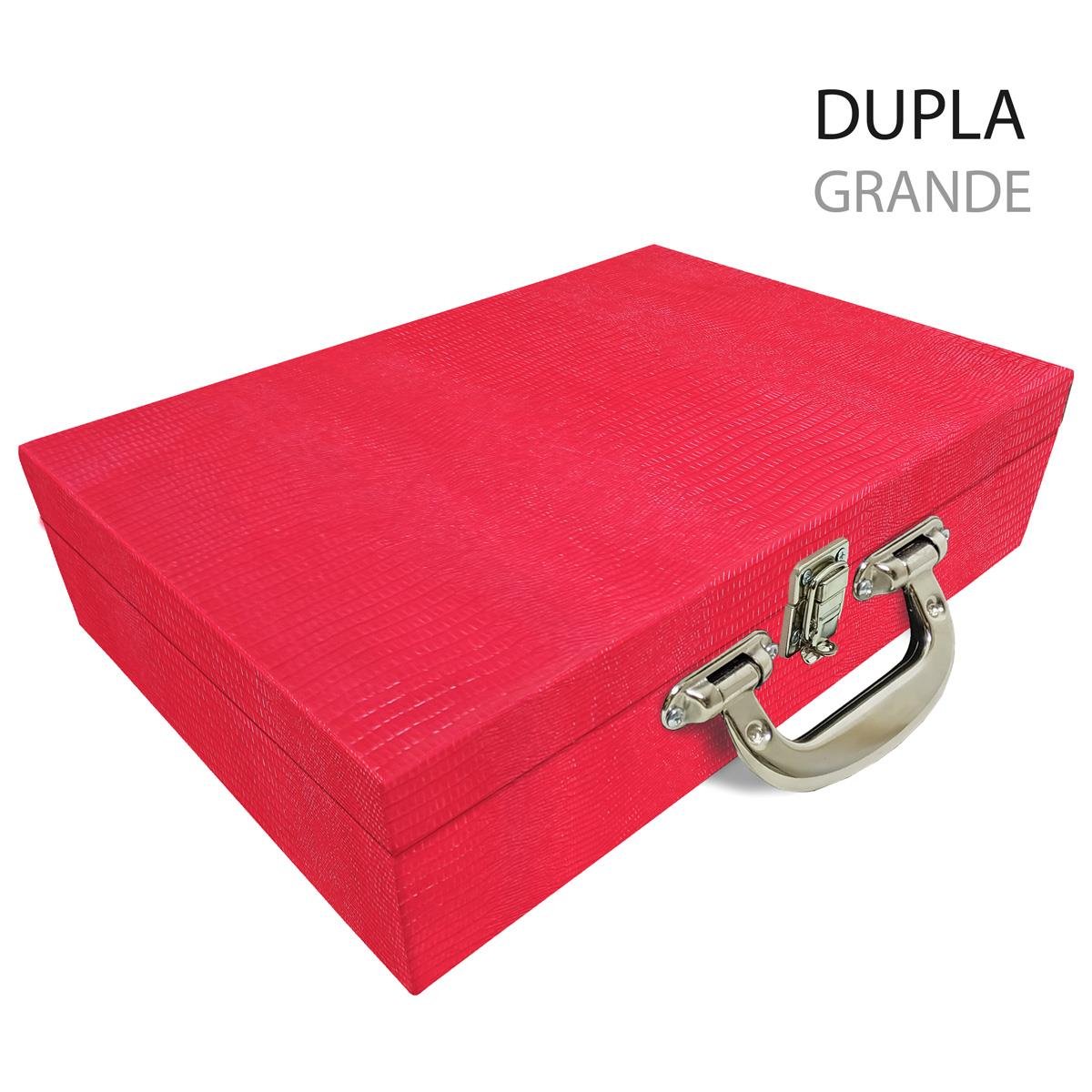 Maleta Dupla Grande Jacaré Vermelho Com Alça Cromada e Espelho - Sob Encomenda