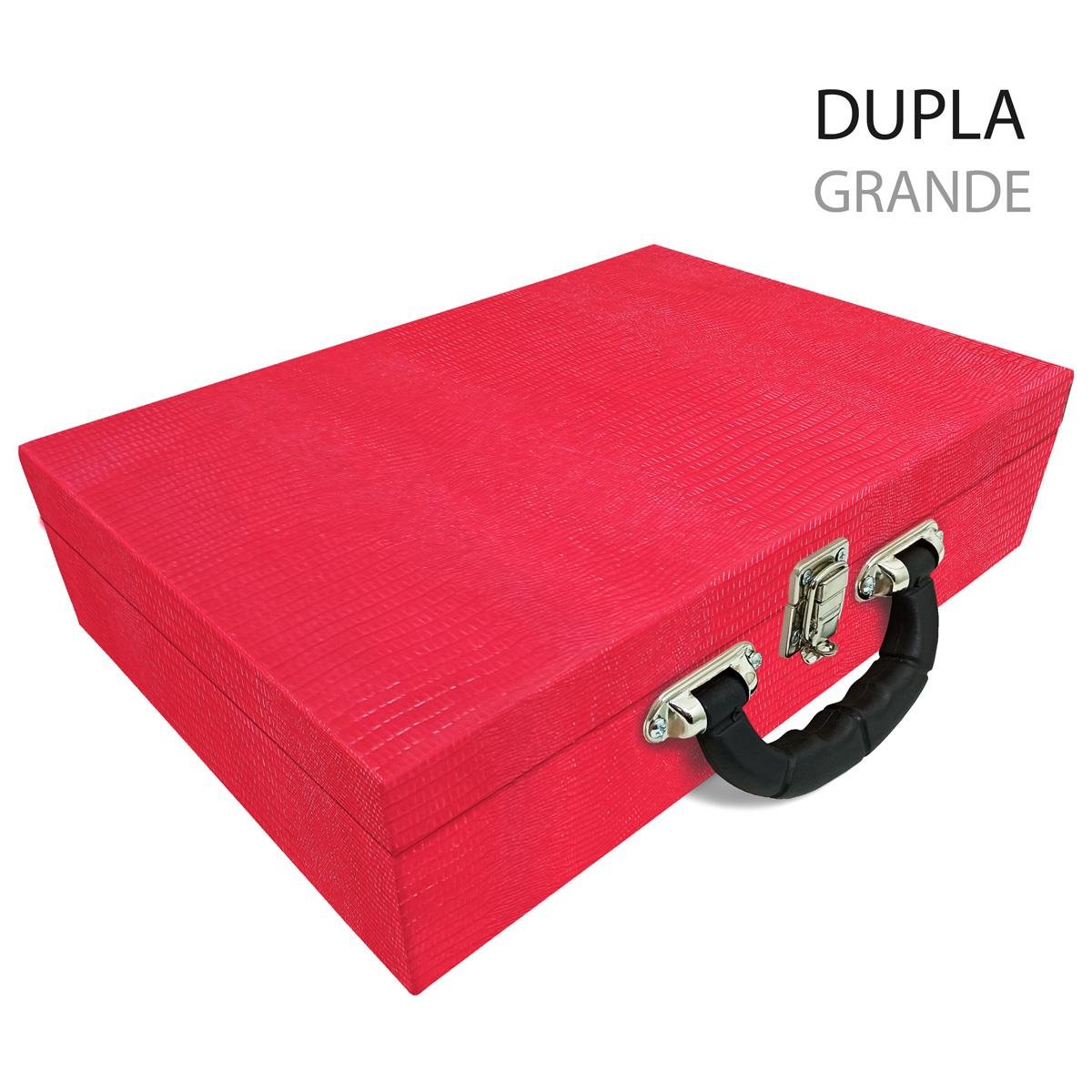 Maleta Dupla Grande Jacaré Vermelho Com Alça Preta e Espelho - Sob Encomenda-