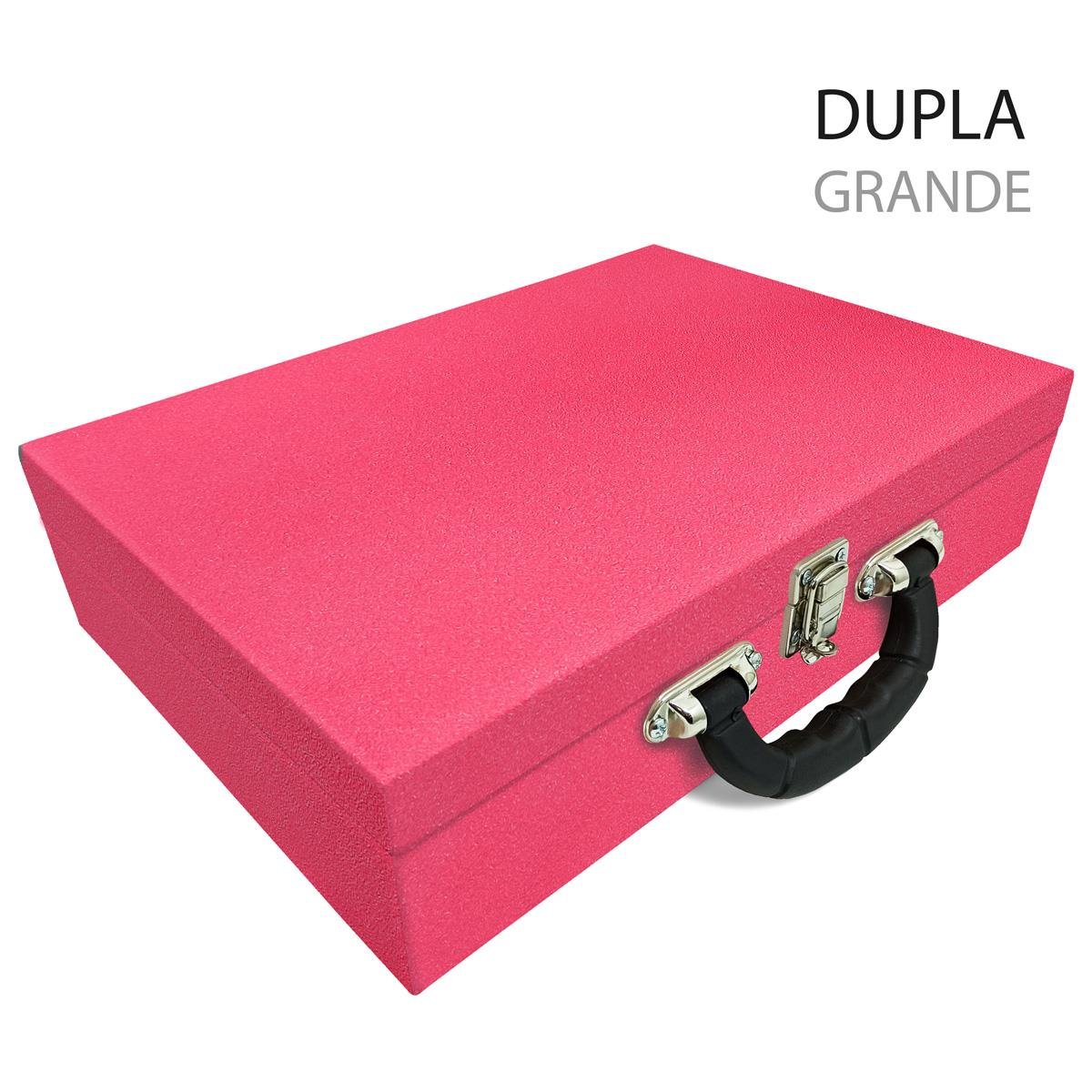 Estojo Maleta Porta Jóias Duplo Grande Krusher Pink Com Alça Preta e Espelho