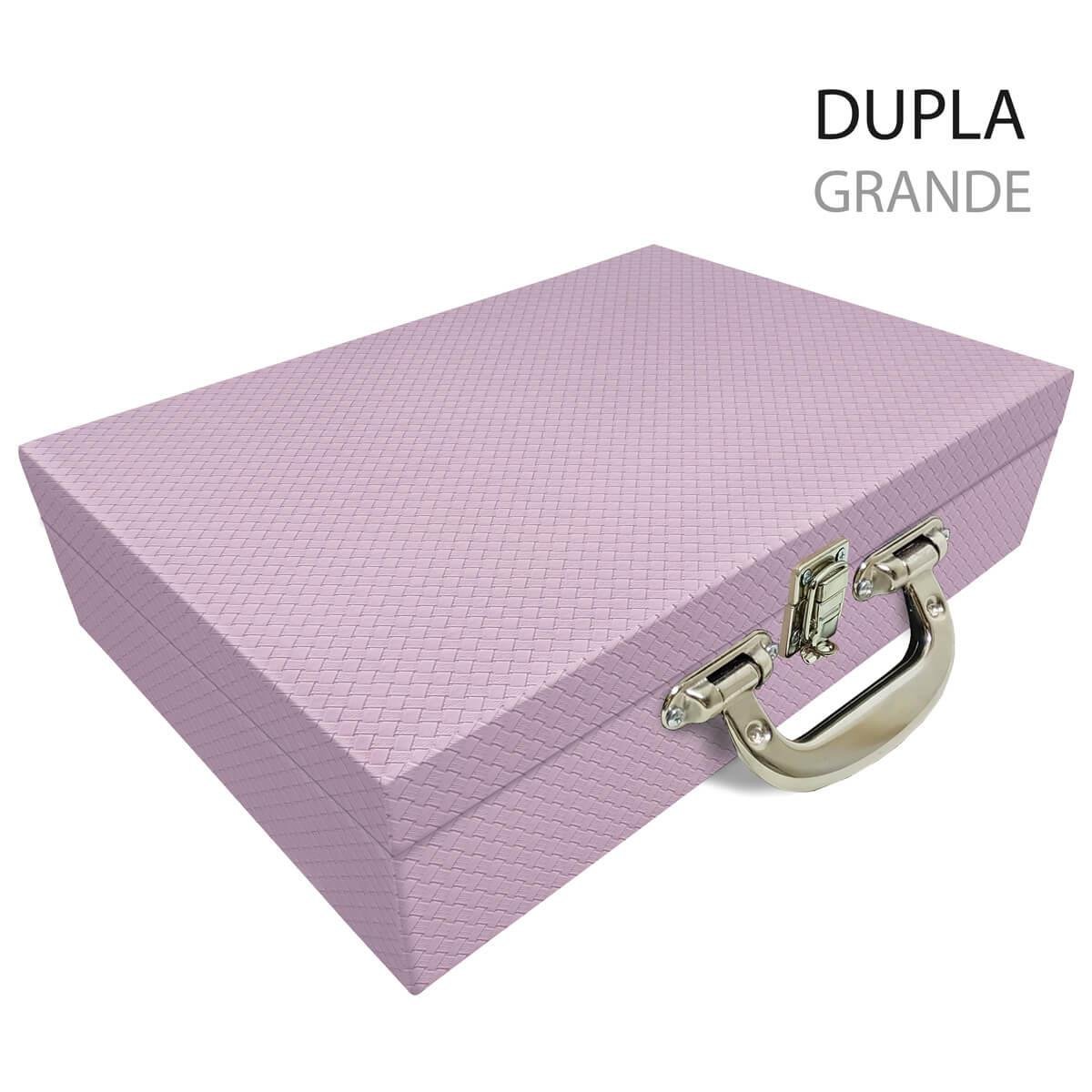 Maleta Dupla Grande Ladrilhado Lilás Com Alça Cromada e Imã - Sob Encomenda