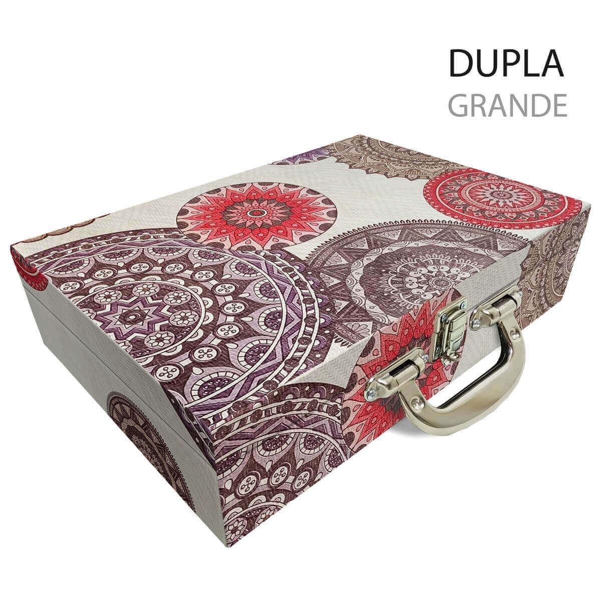 Maleta Dupla Grande Mandala Bege Com Alça Cromada e Espelho - Sob Encomenda
