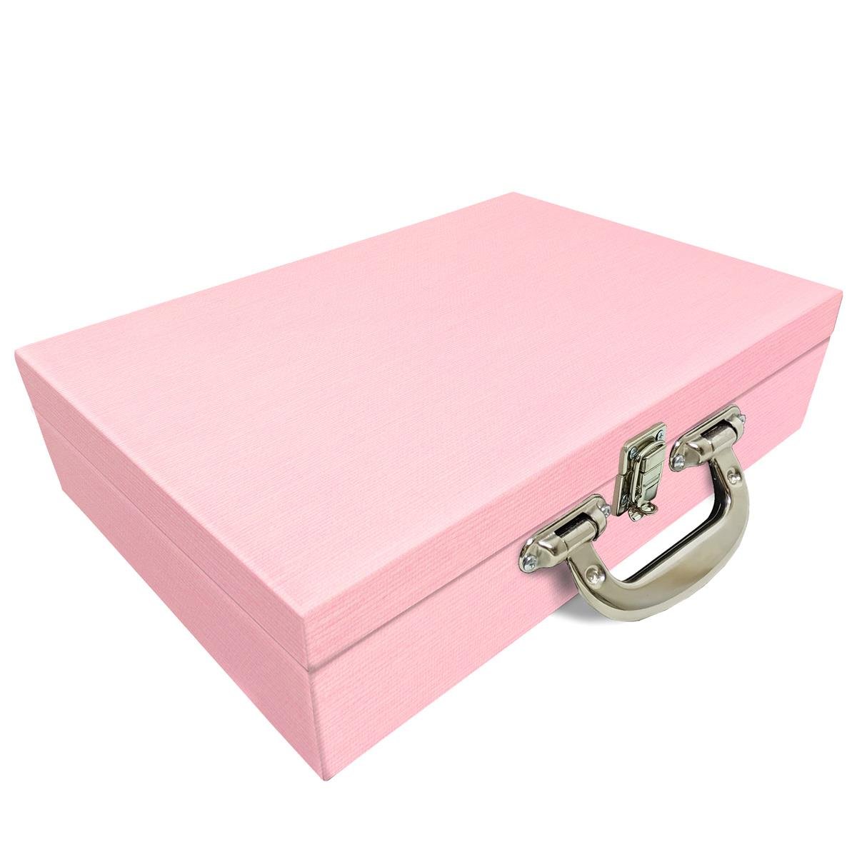 Estojo Maleta Porta Jóias Duplo Grande Milão Rosa Com Alça Cromada e Espelho