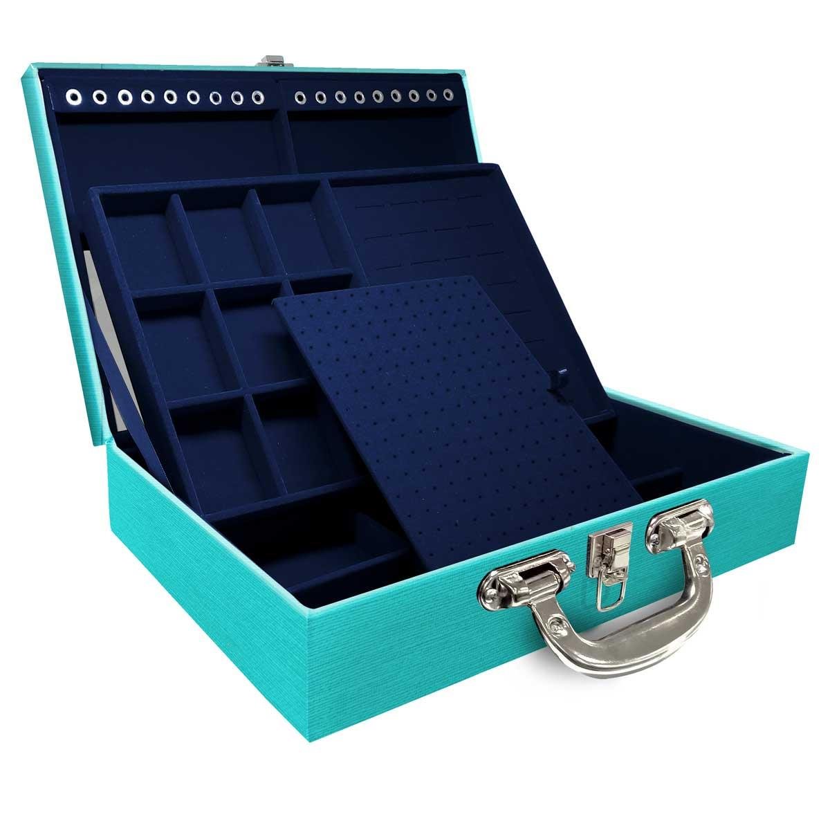 Estojo Maleta Porta Jóias Duplo Grande Milão Tiffany Com Alça Cromada e Espelho