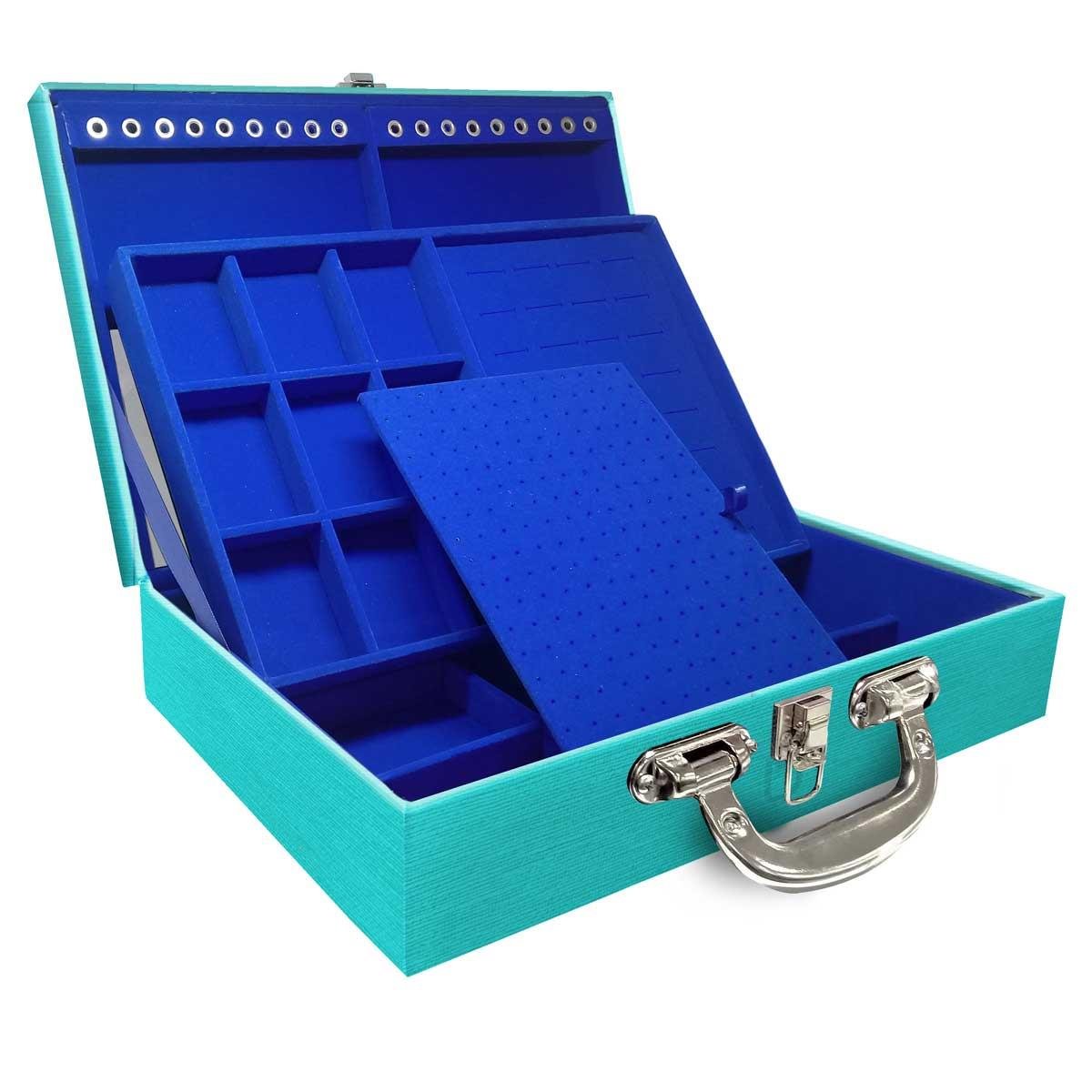 Estojo Maleta Porta Jóias Duplo Grande Milão Tiffany Com Alça Cromada e Espelho