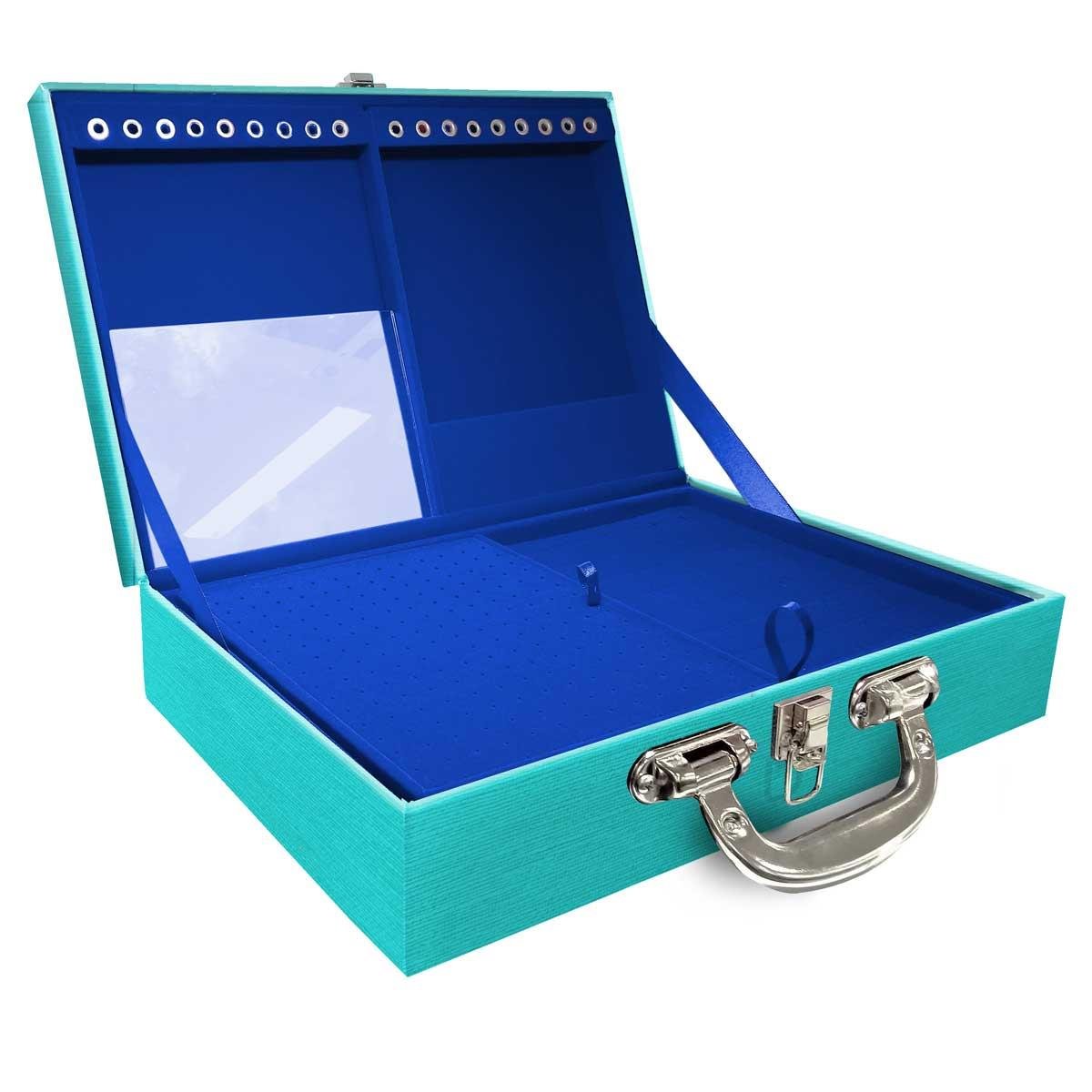 Estojo Maleta Porta Jóias Duplo Grande Milão Tiffany Com Alça Cromada e Espelho