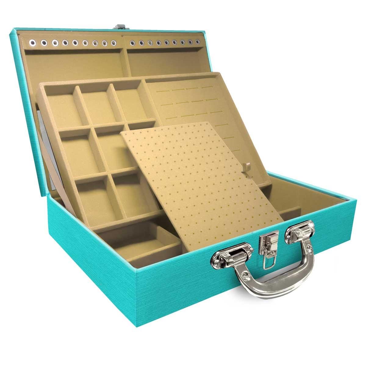 Estojo Maleta Porta Jóias Duplo Grande Milão Tiffany Com Alça Cromada e Espelho