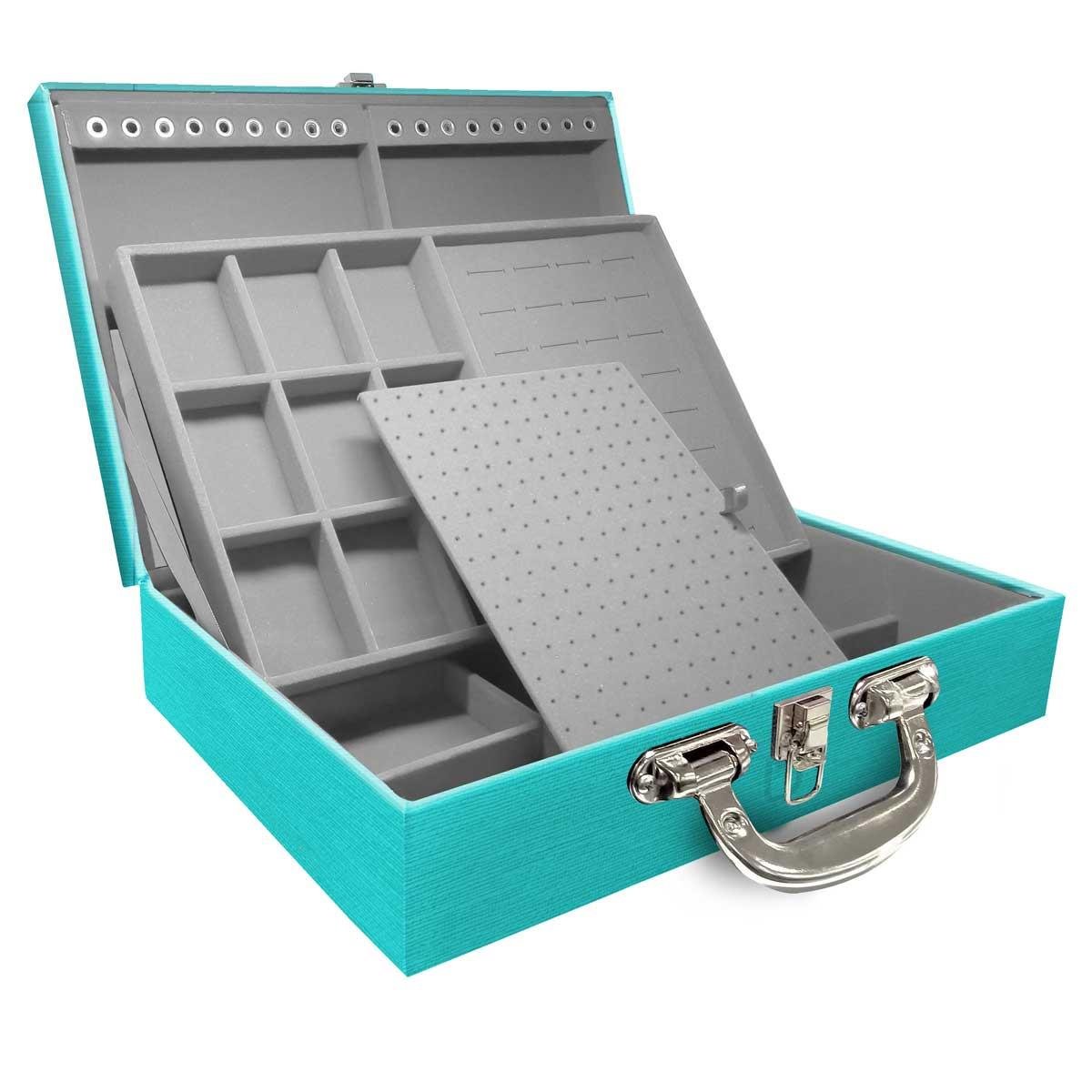 Estojo Maleta Porta Jóias Duplo Grande Milão Tiffany Com Alça Cromada e Espelho
