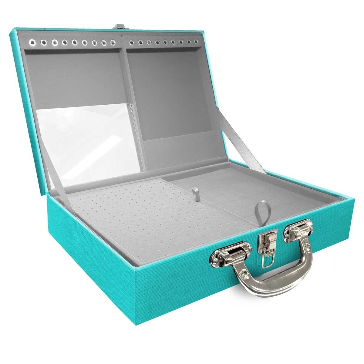 Estojo Maleta Porta Jóias Duplo Grande Milão Tiffany Com Alça Cromada e Espelho
