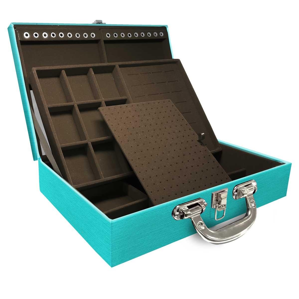 Estojo Maleta Porta Jóias Duplo Grande Milão Tiffany Com Alça Cromada e Espelho