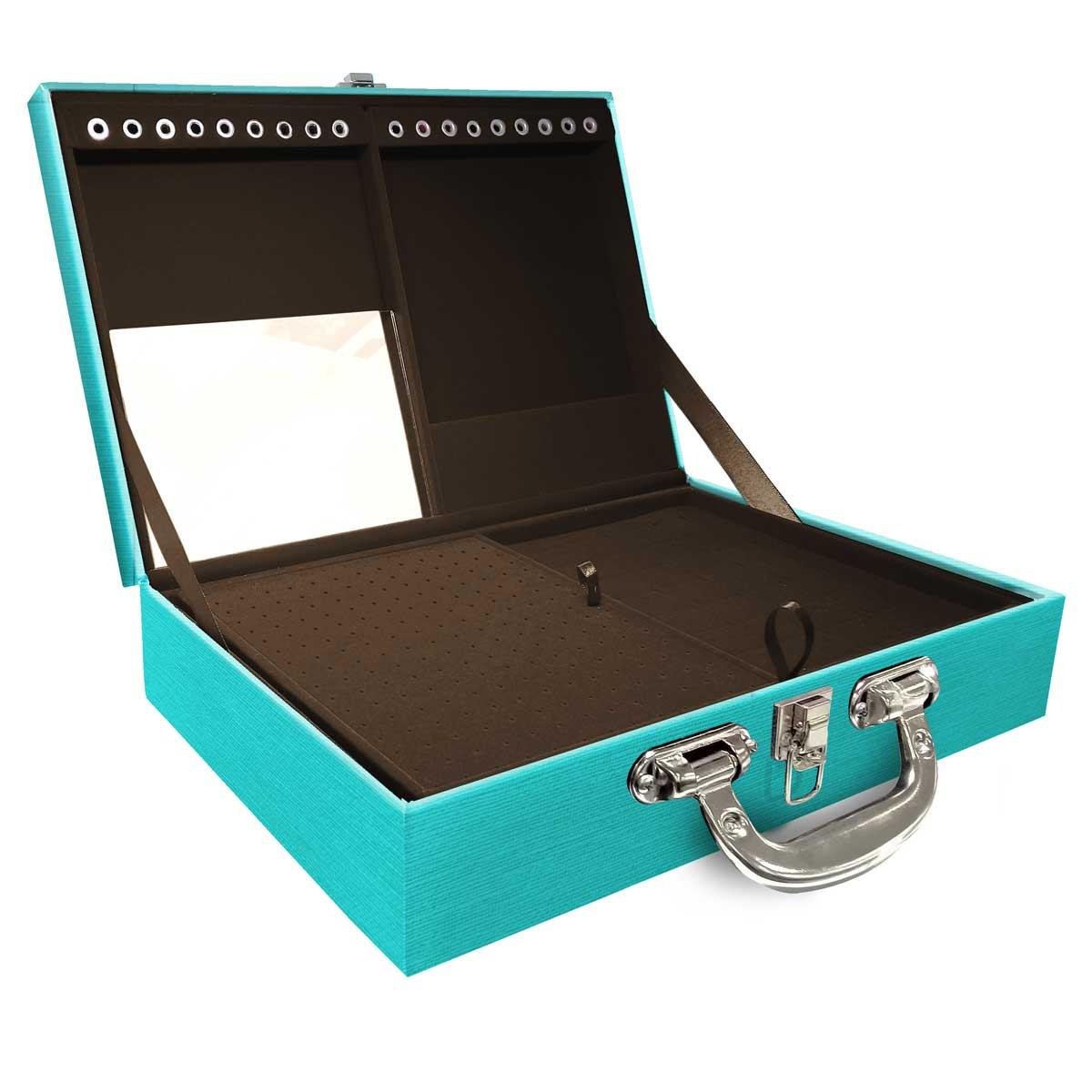 Estojo Maleta Porta Jóias Duplo Grande Milão Tiffany Com Alça Cromada e Espelho