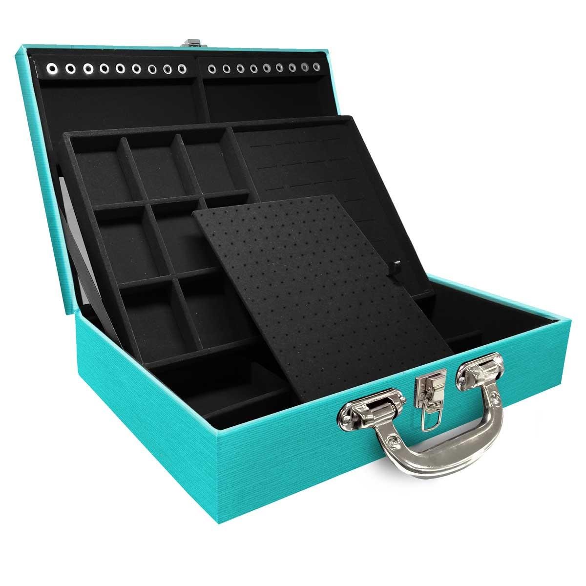 Estojo Maleta Porta Jóias Duplo Grande Milão Tiffany Com Alça Cromada e Espelho