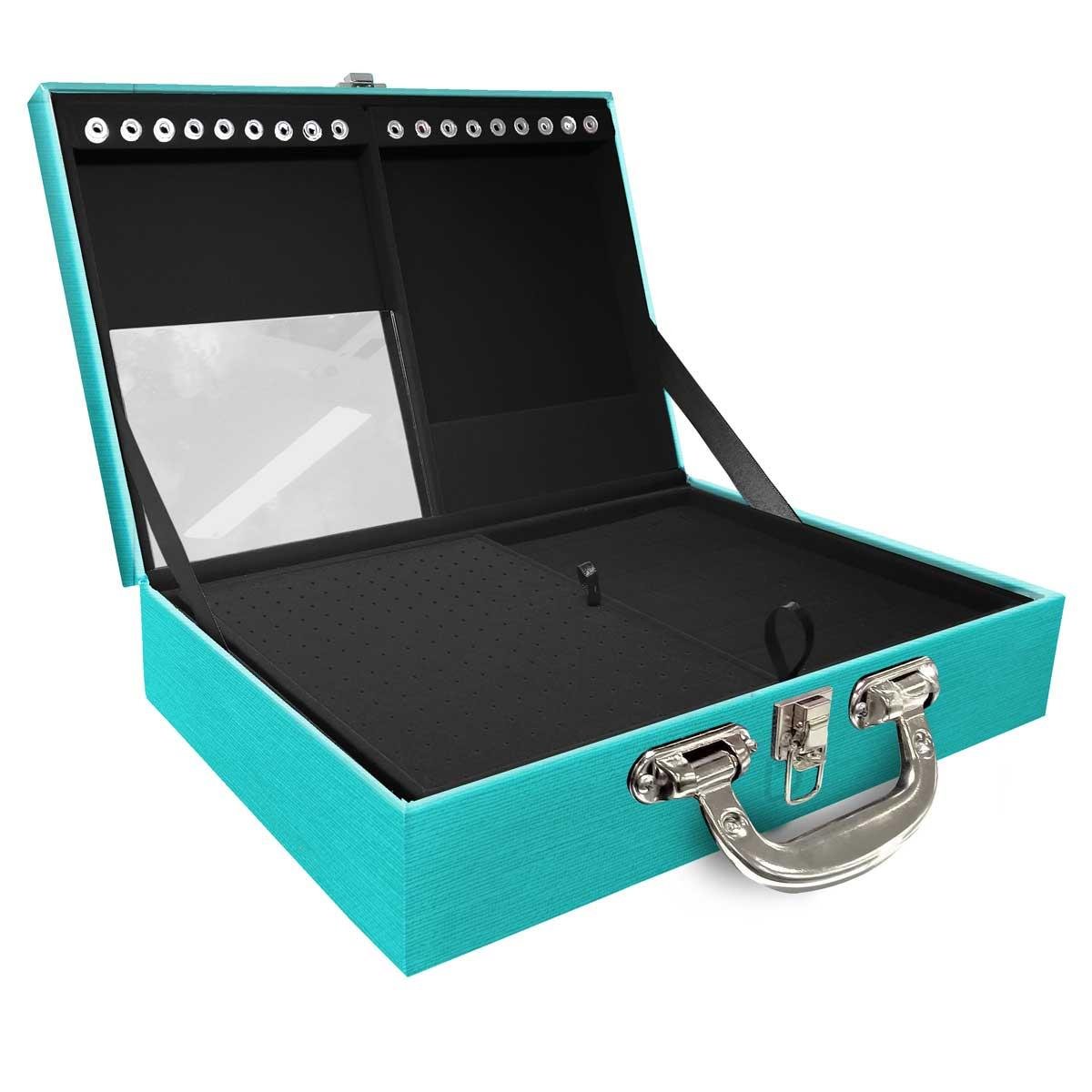 Estojo Maleta Porta Jóias Duplo Grande Milão Tiffany Com Alça Cromada e Espelho