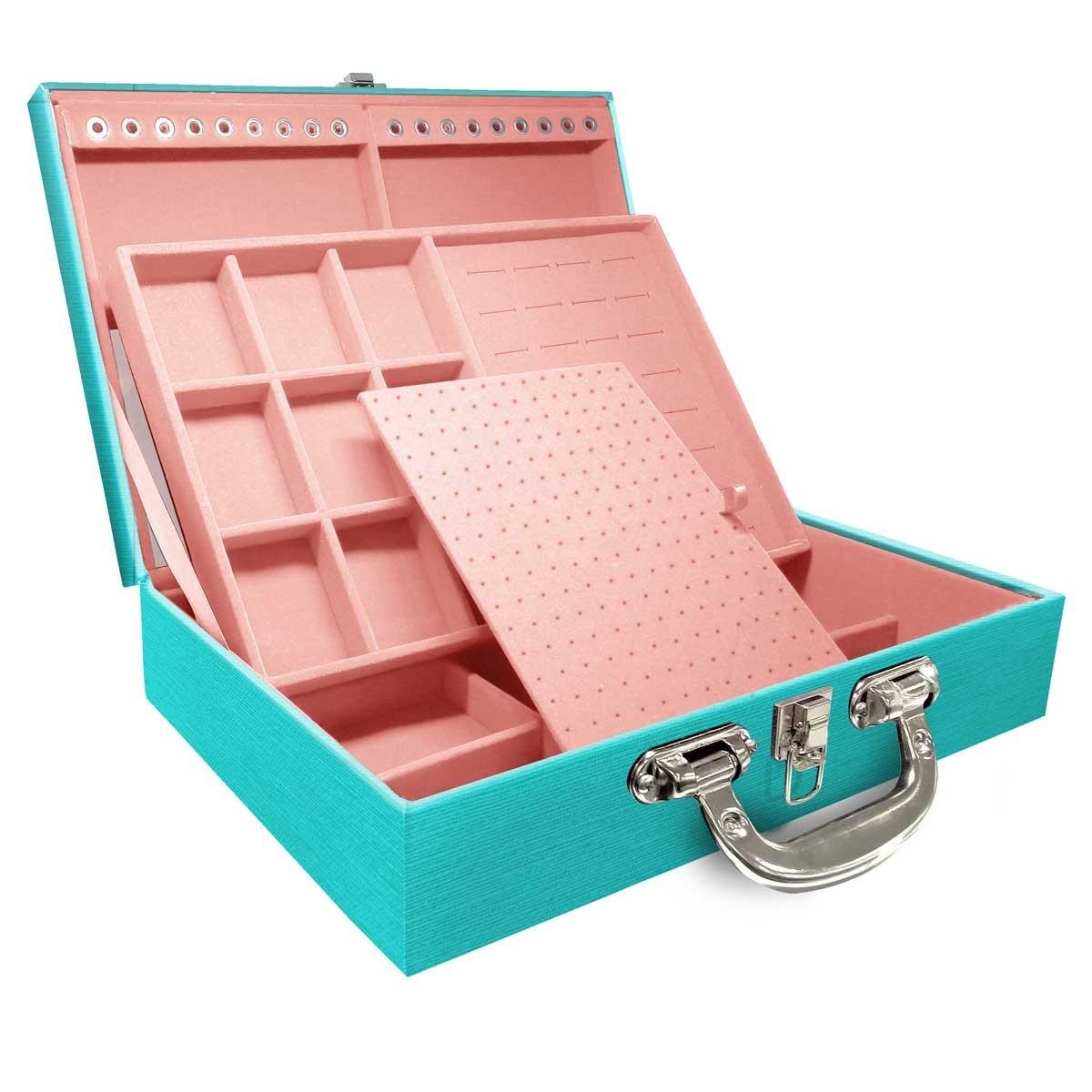 Estojo Maleta Porta Jóias Duplo Grande Milão Tiffany Com Alça Cromada e Espelho