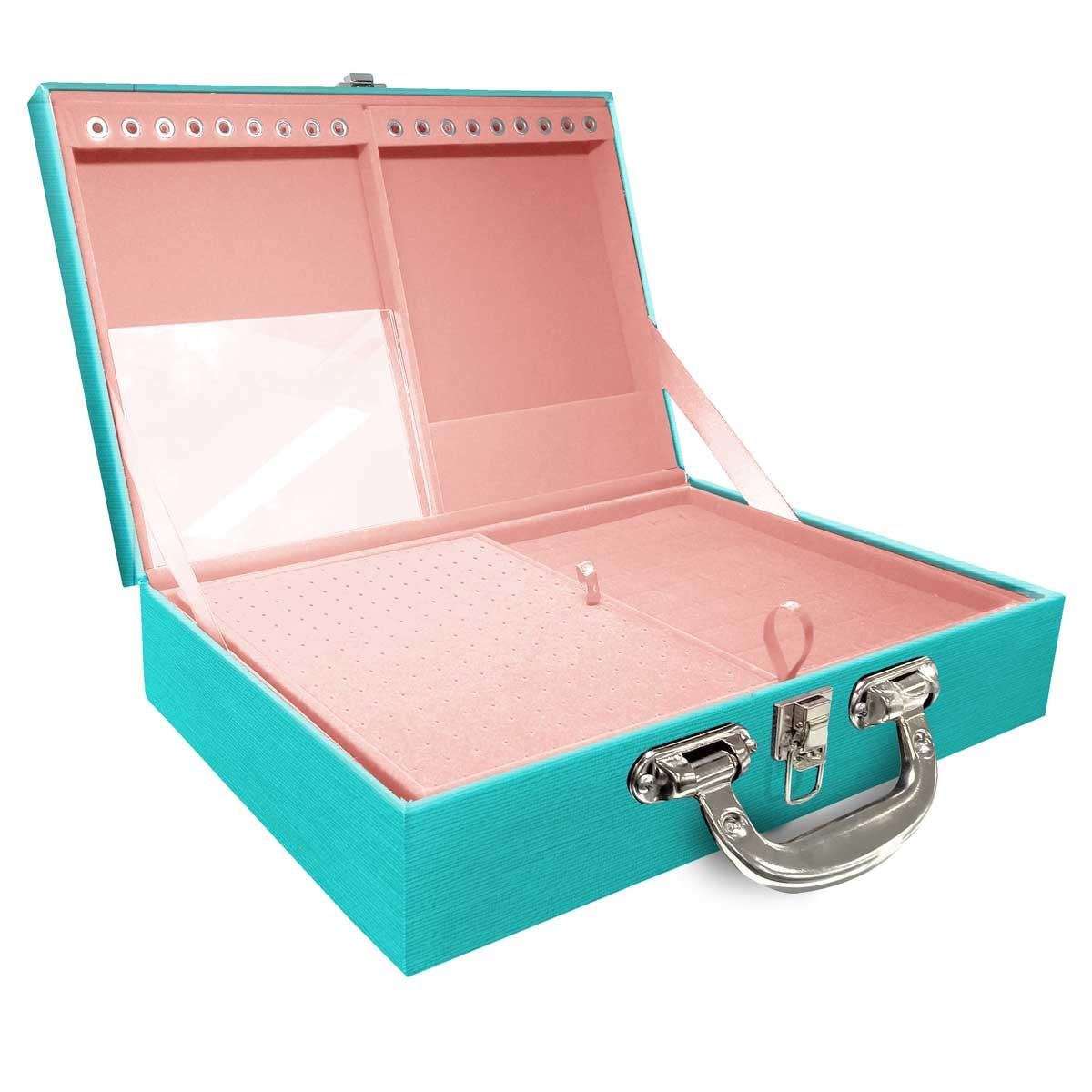 Estojo Maleta Porta Jóias Duplo Grande Milão Tiffany Com Alça Cromada e Espelho