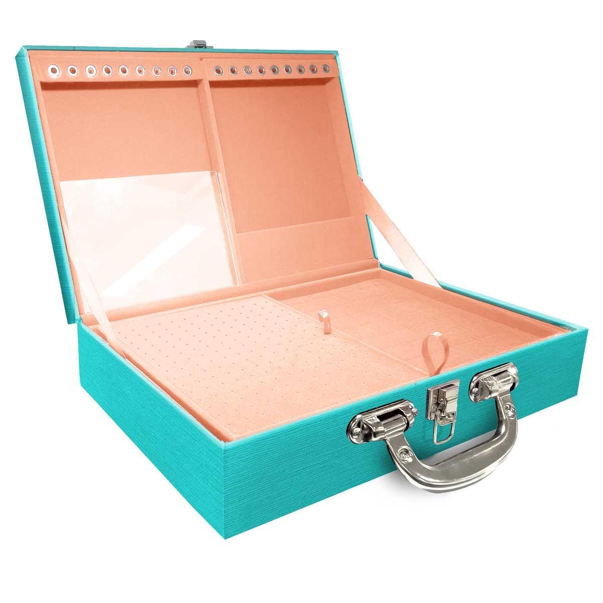 Estojo Maleta Porta Jóias Duplo Grande Milão Tiffany Com Alça Cromada e Espelho
