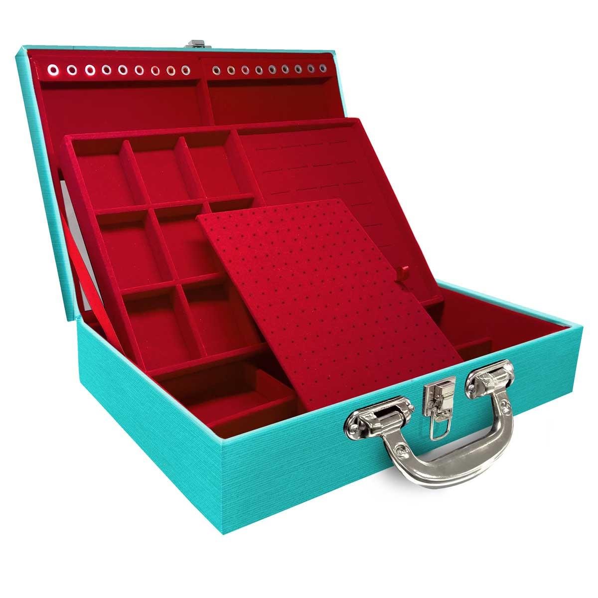 Estojo Maleta Porta Jóias Duplo Grande Milão Tiffany Com Alça Cromada e Espelho