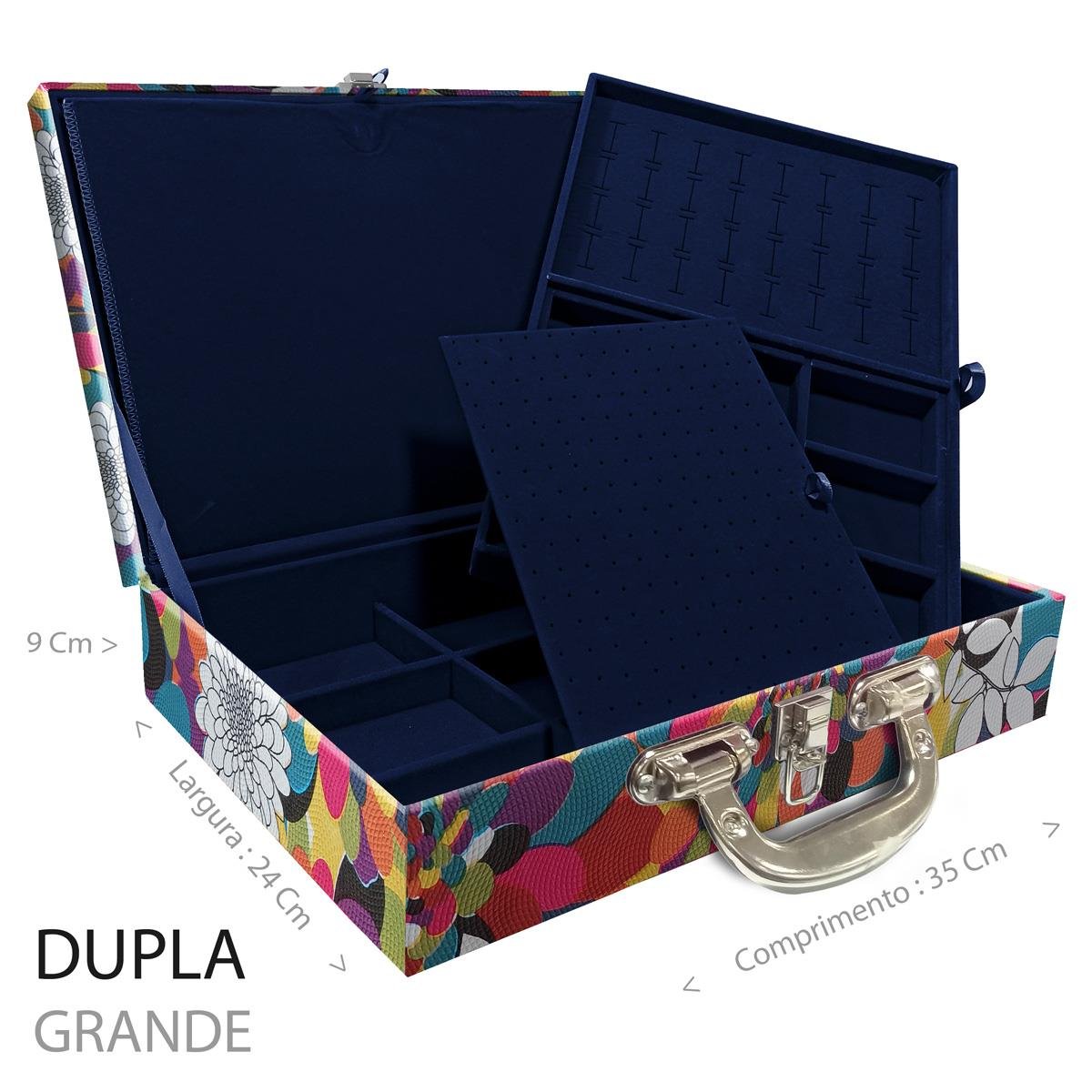 Estojo Maleta Porta Jóias Duplo Grande Mosaico Girassol Com Alça Cromada e Imã