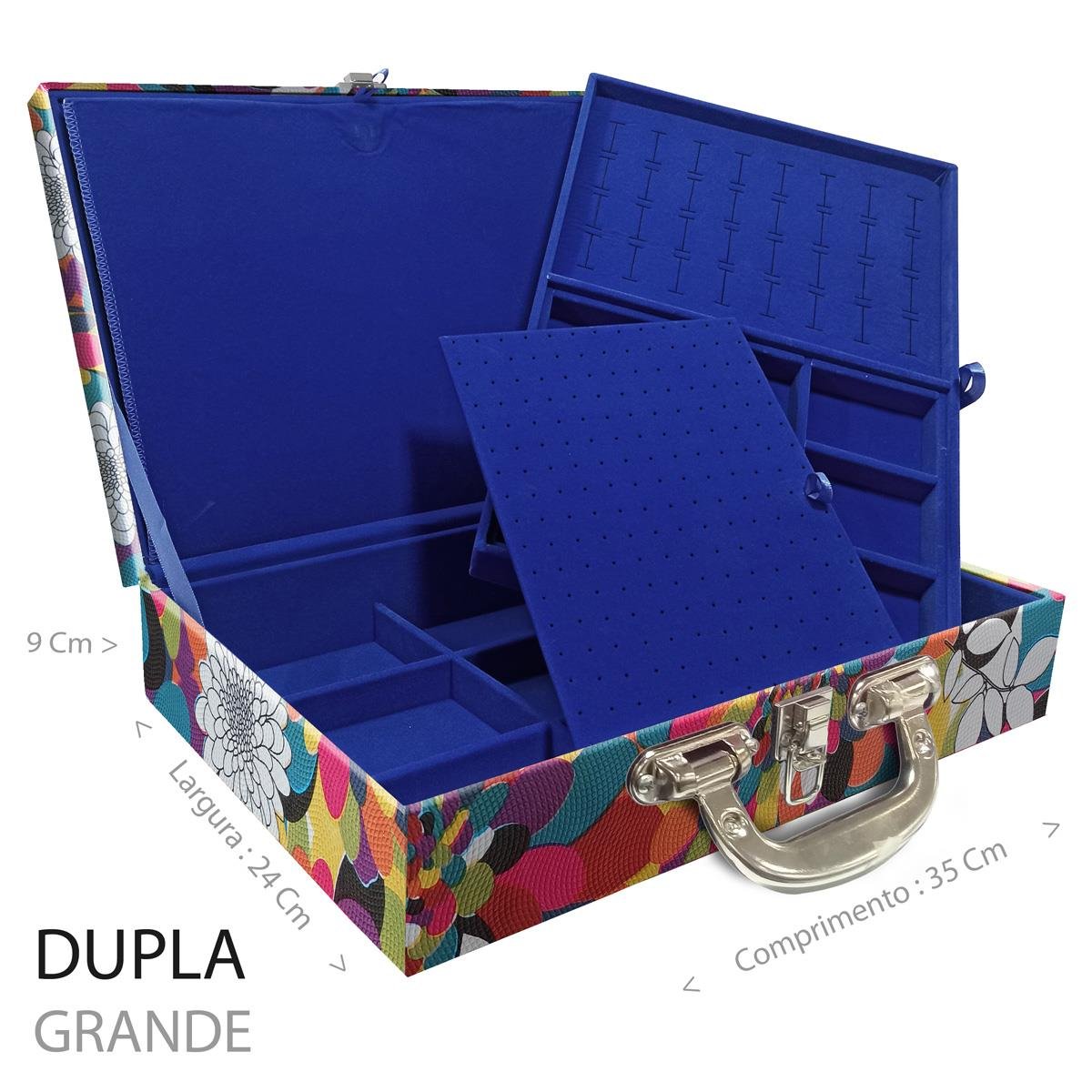 Estojo Maleta Porta Jóias Duplo Grande Mosaico Girassol Com Alça Cromada e Imã