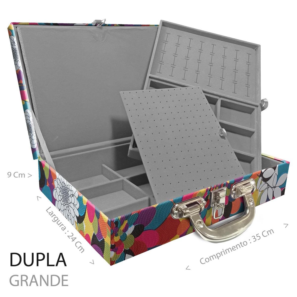 Estojo Maleta Porta Jóias Duplo Grande Mosaico Girassol Com Alça Cromada e Imã