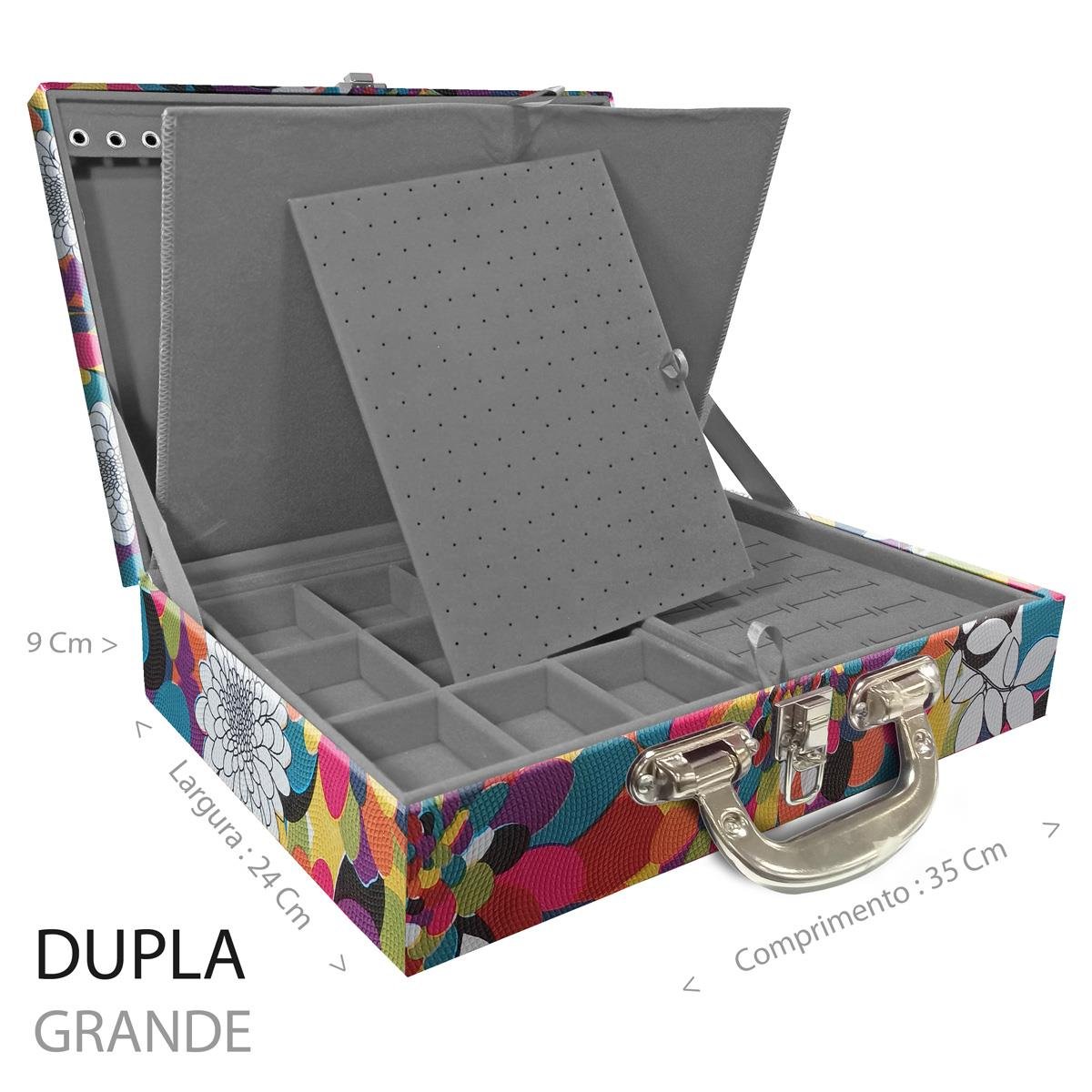 Estojo Maleta Porta Jóias Duplo Grande Mosaico Girassol Com Alça Cromada e Imã