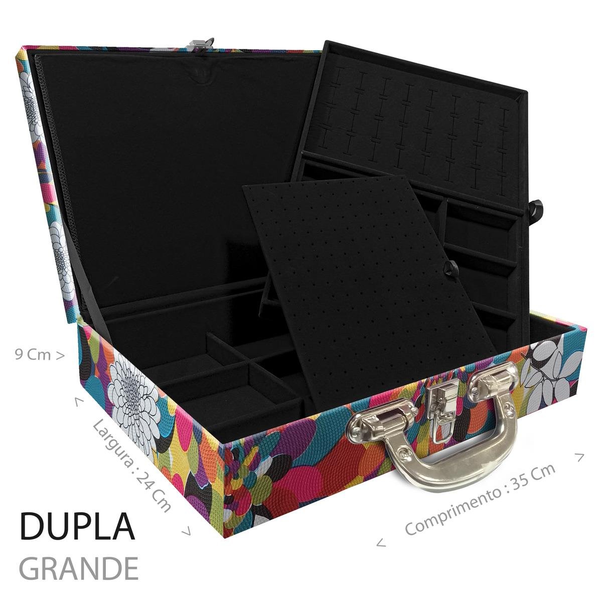 Estojo Maleta Porta Jóias Duplo Grande Mosaico Girassol Com Alça Cromada e Imã