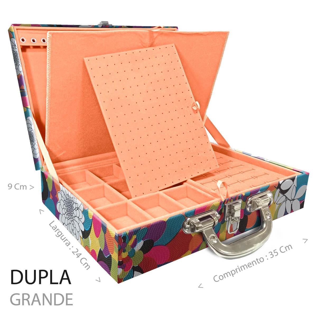 Estojo Maleta Porta Jóias Duplo Grande Mosaico Girassol Com Alça Cromada e Imã