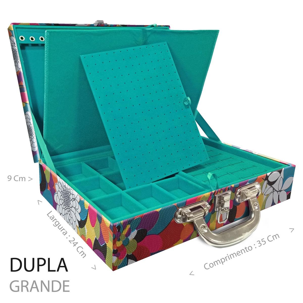 Estojo Maleta Porta Jóias Duplo Grande Mosaico Girassol Com Alça Cromada e Imã