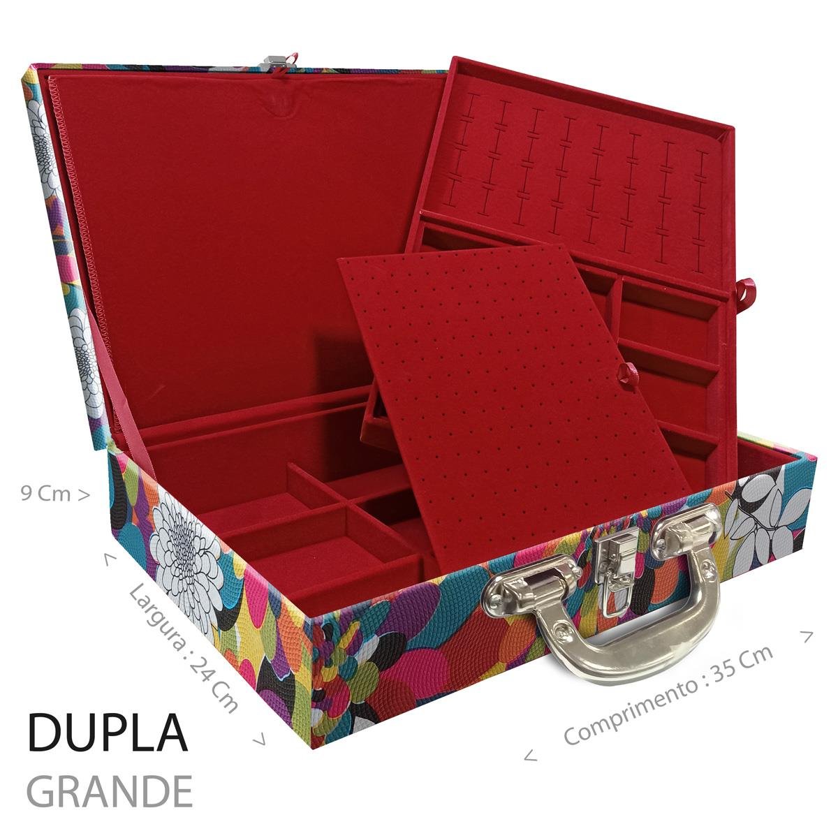 Estojo Maleta Porta Jóias Duplo Grande Mosaico Girassol Com Alça Cromada e Imã