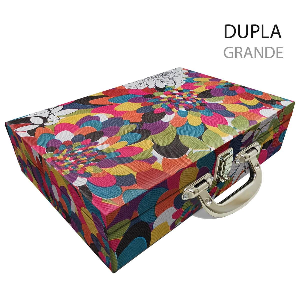 Estojo Maleta Porta Jóias Duplo Grande Mosaico Girassol Com Alça Cromada e Imã