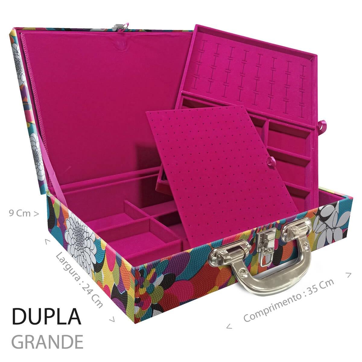 Estojo Maleta Porta Jóias Duplo Grande Mosaico Girassol Com Alça Cromada e Imã