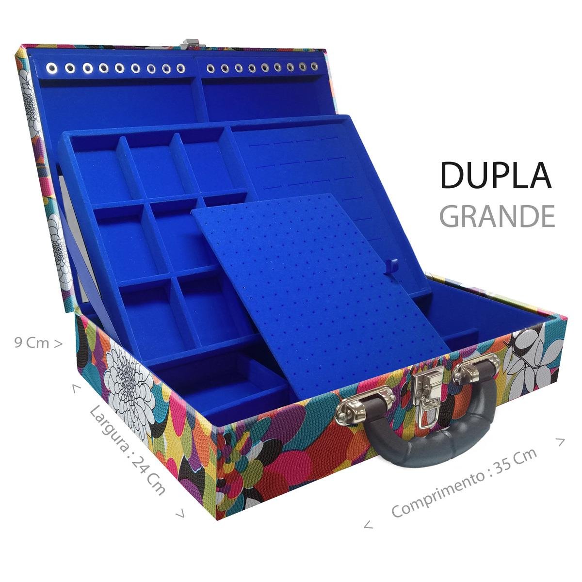 Estojo Maleta Porta Jóias Duplo Grande Mosaico Girassol Com Alça Preta e Espelho