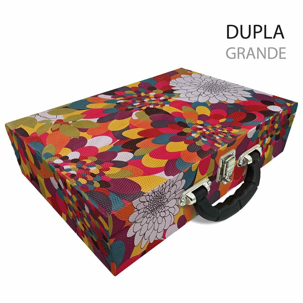 Estojo Maleta Porta Jóias Duplo Grande Mosaico Girassol Com Alça Preta e Espelho