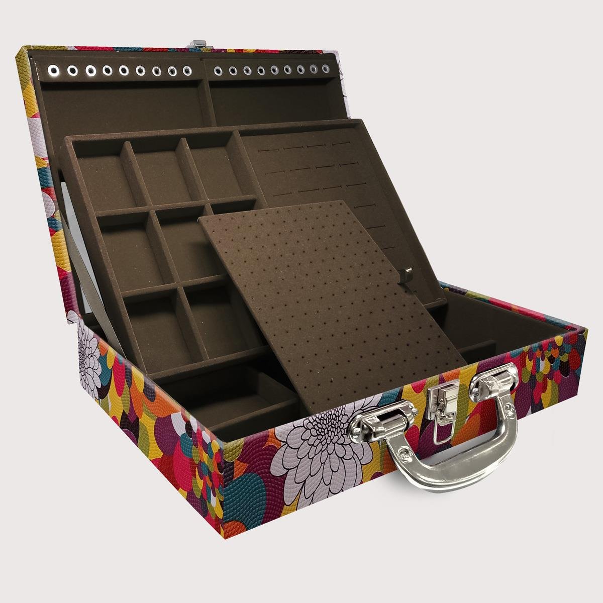 Maleta Dupla Grande Mosaico Girassol Com Alça Cromada e Espelho - Sob Encomenda