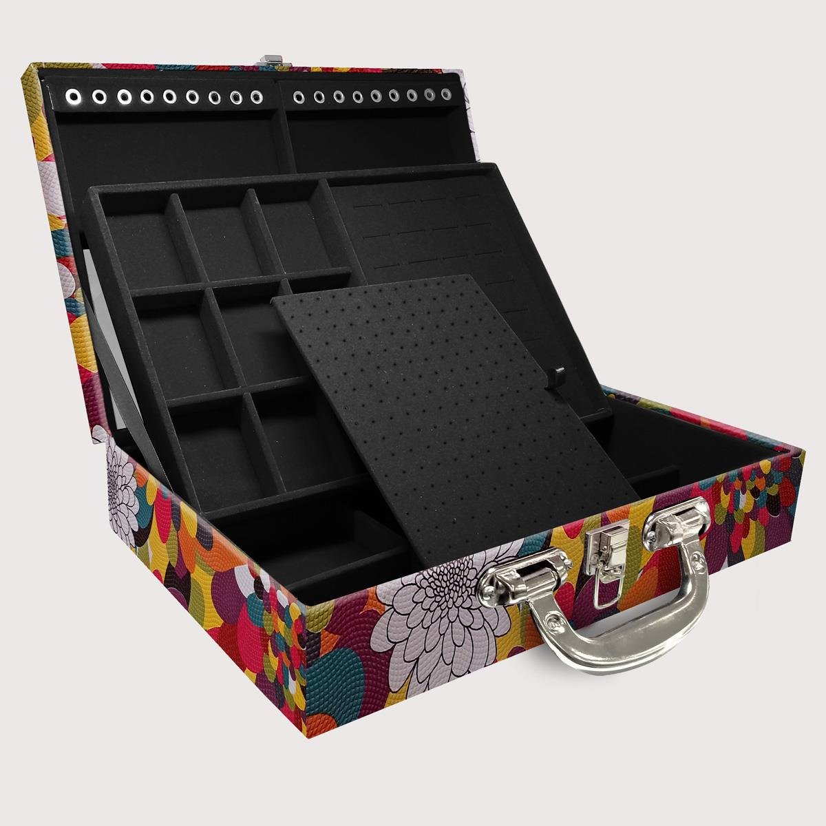 Maleta Dupla Grande Mosaico Girassol Com Alça Cromada e Espelho - Sob Encomenda