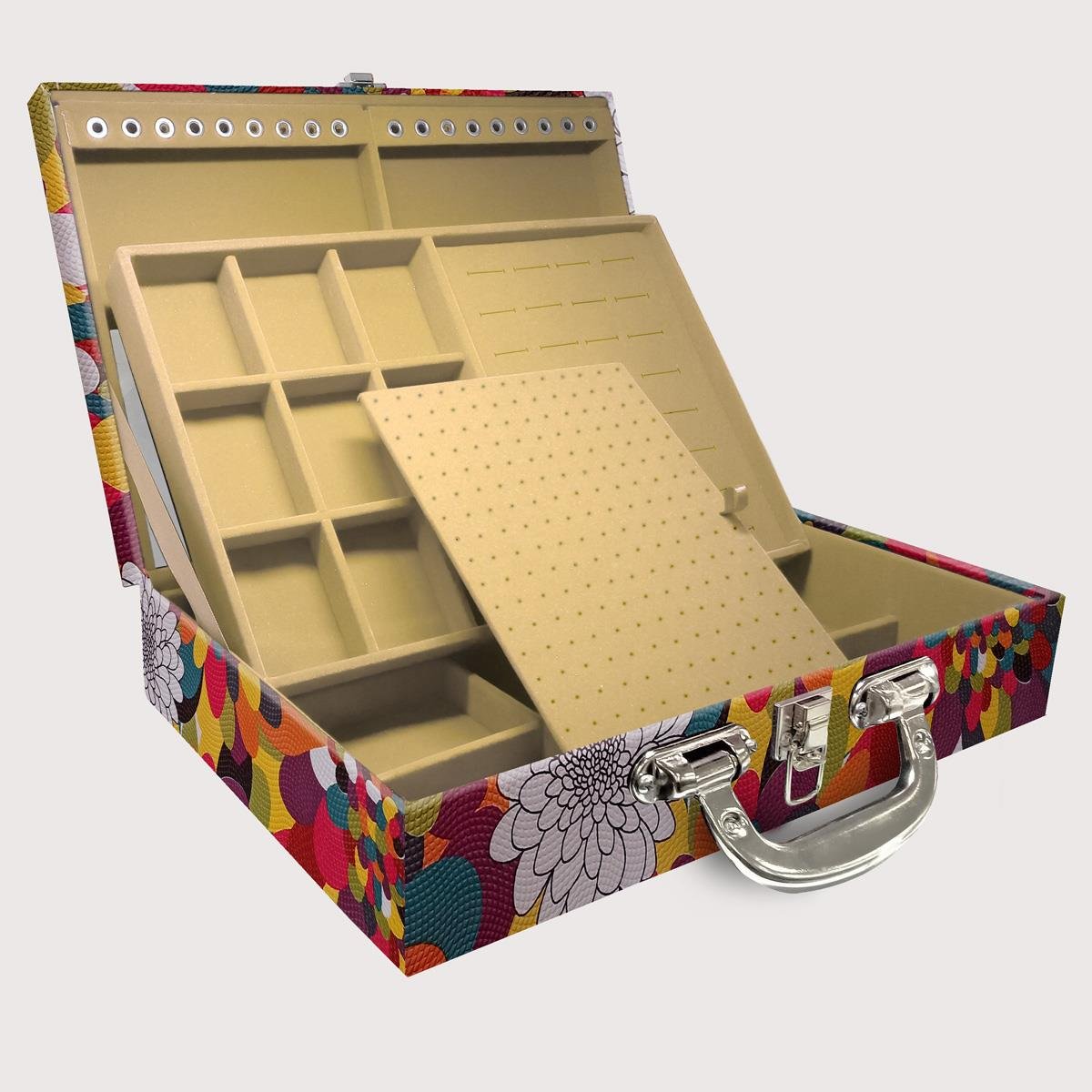 Maleta Dupla Grande Mosaico Girassol Com Alça Cromada e Espelho - Sob Encomenda