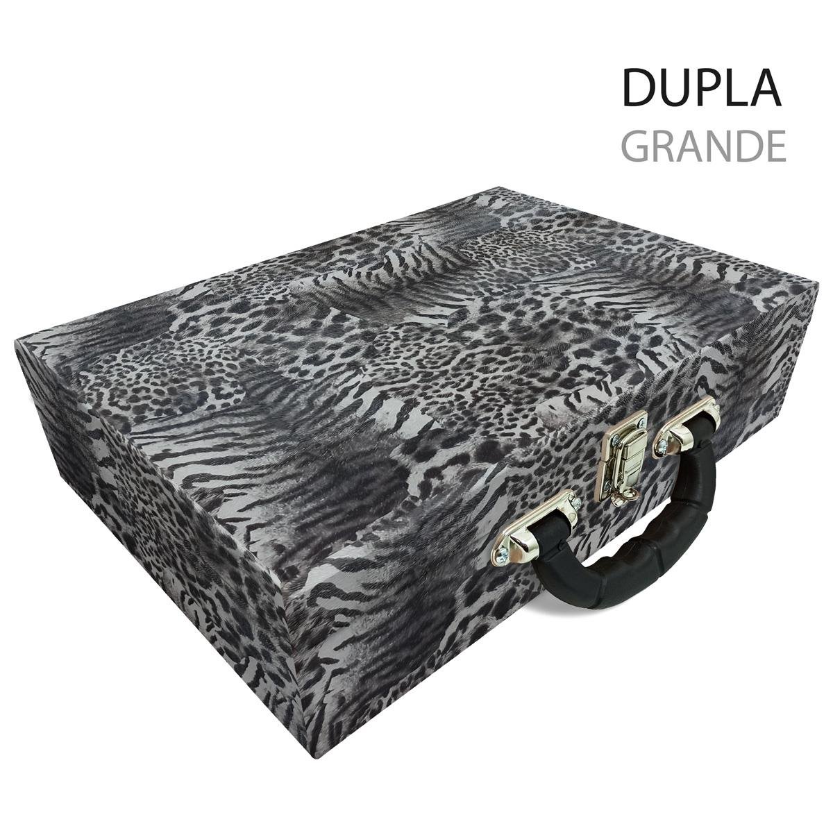 Maleta Dupla Grande Multipele Tigre Cinza Com Alça Preta e Espelho - Sob Encomenda