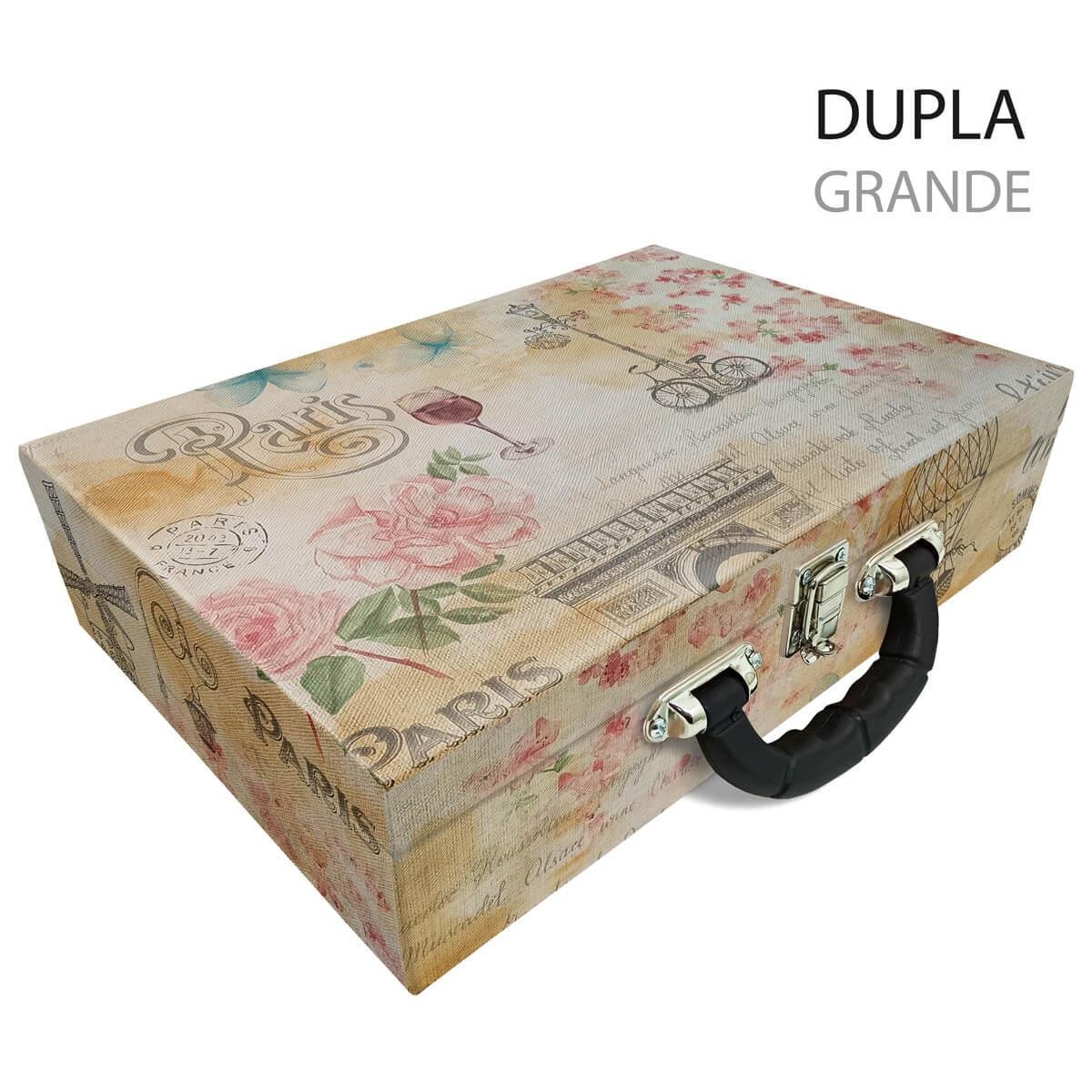 Estojo Maleta Porta Jóias Duplo Grande Paris Com Alça Preta e Espelho