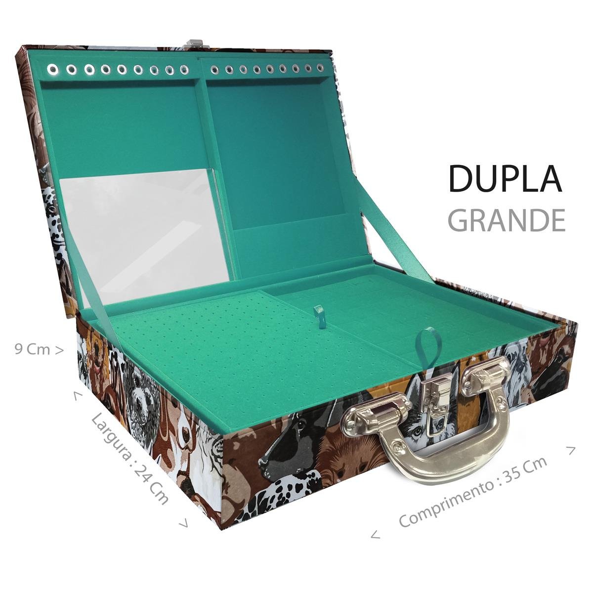 Estojo Maleta Porta Jóias Duplo Grande Dogs Com Alça Cromada e Espelho