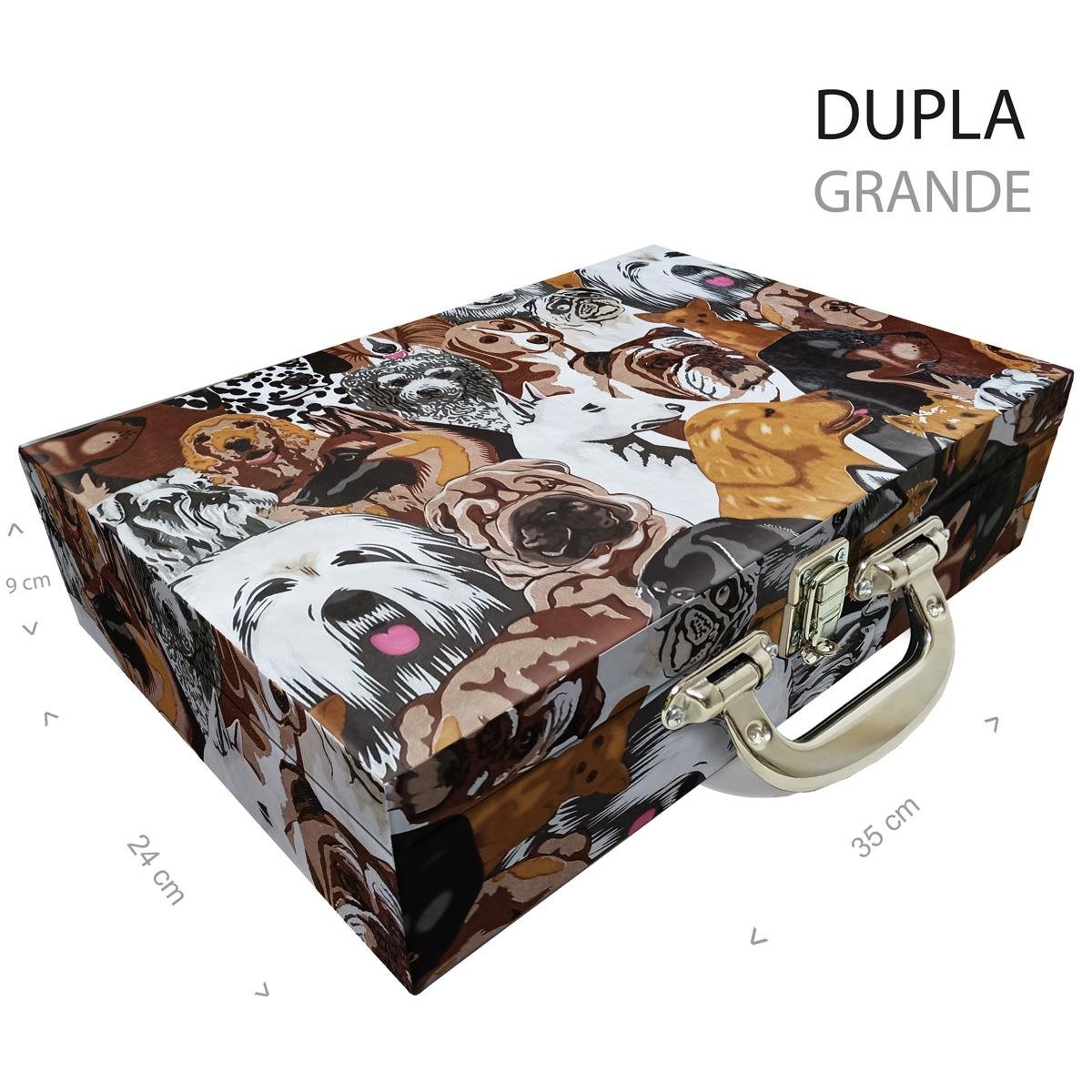 Estojo Maleta Porta Jóias Duplo Grande Dogs Com Alça Cromada e Imã