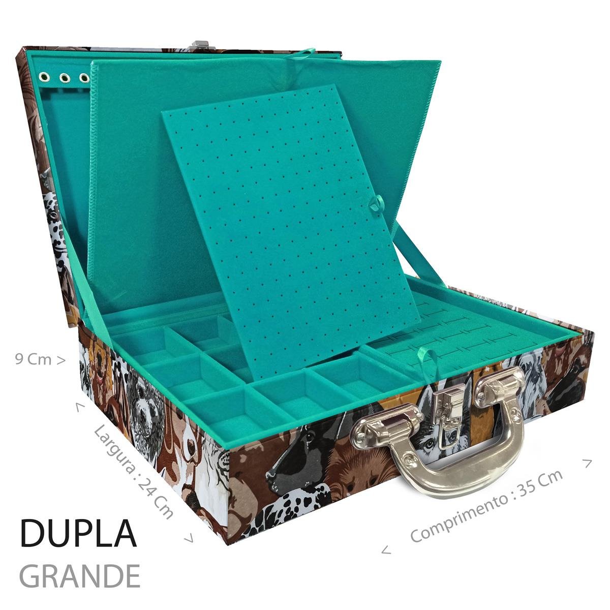 Estojo Maleta Porta Jóias Duplo Grande Dogs Com Alça Cromada e Imã