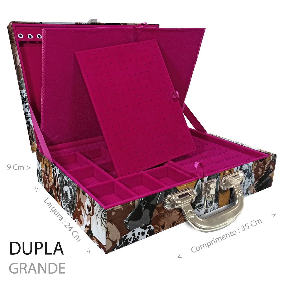 Estojo Maleta Porta Jóias Duplo Grande Dogs Com Alça Cromada e Imã