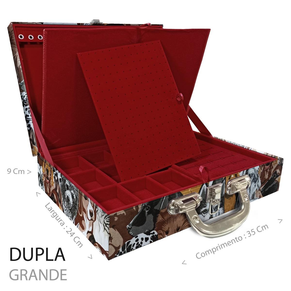 Estojo Maleta Porta Jóias Duplo Grande Dogs Com Alça Cromada e Imã