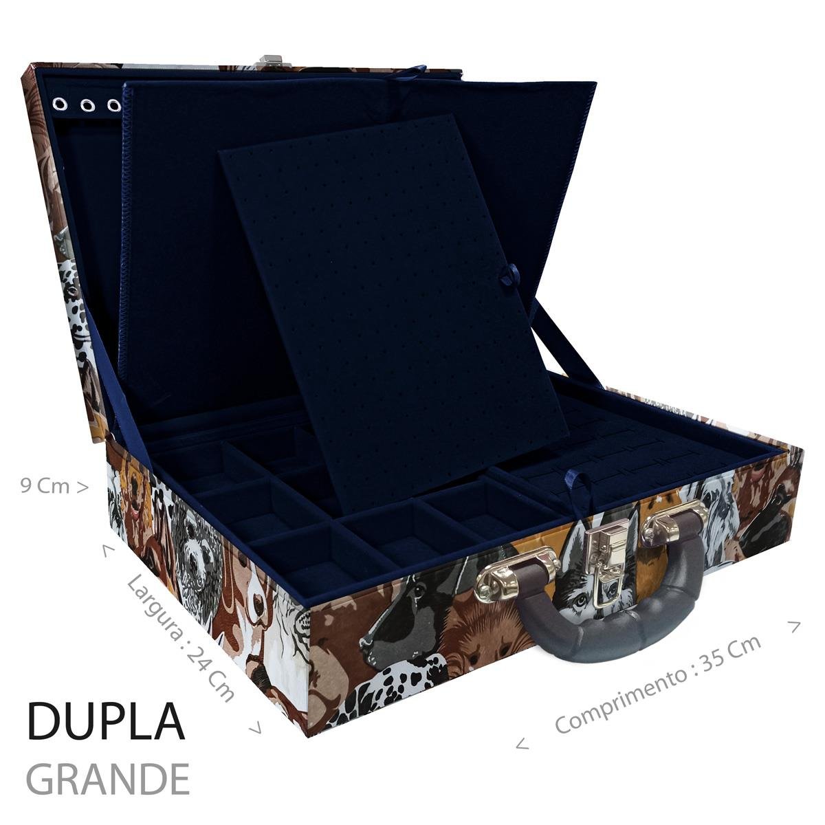 Estojo Maleta Porta Jóias Duplo Grande Dogs Com Alça Preta e Imã
