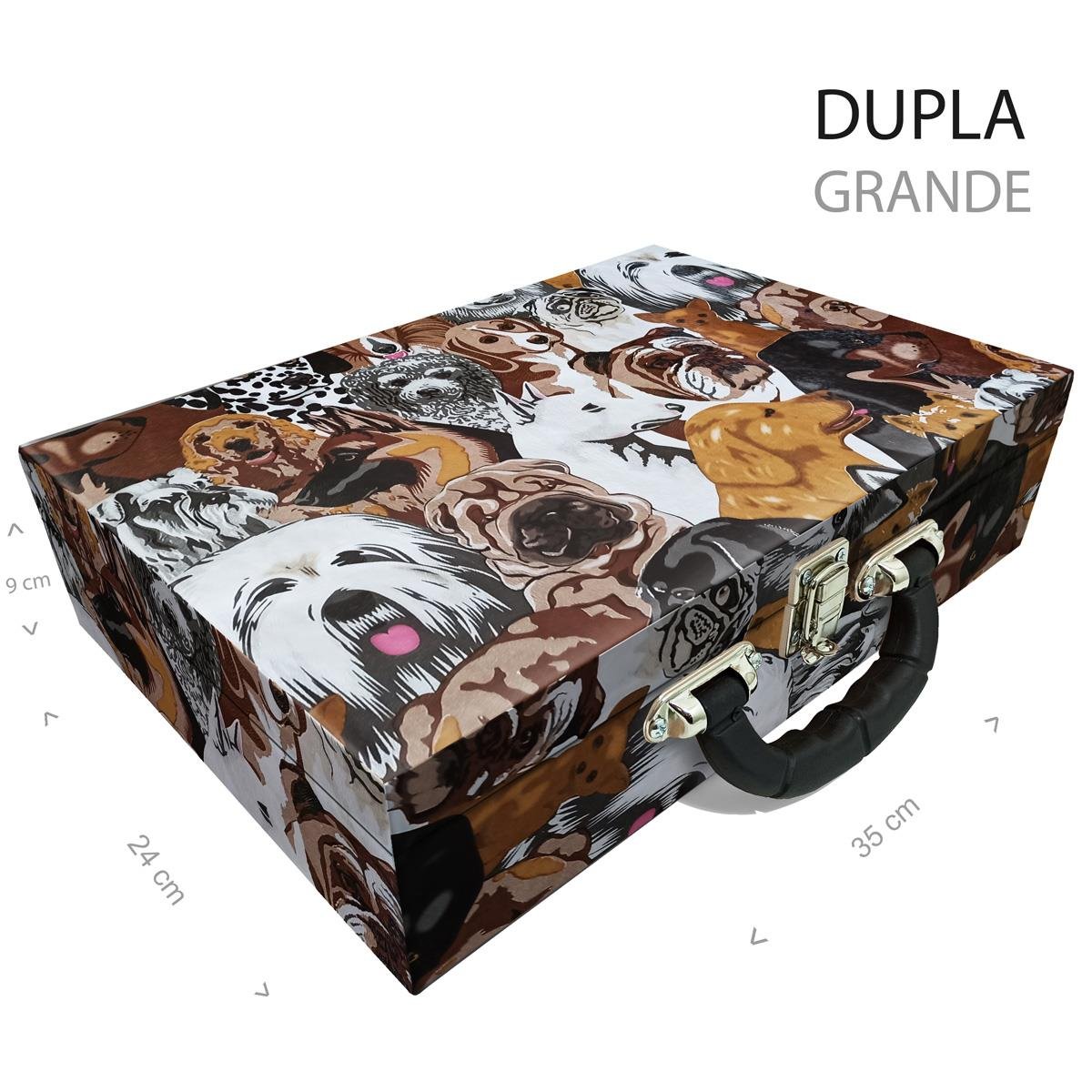 Estojo Maleta Porta Jóias Duplo Grande Dogs Com Alça Preta e Imã