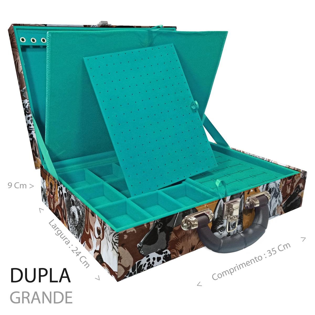 Estojo Maleta Porta Jóias Duplo Grande Dogs Com Alça Preta e Imã