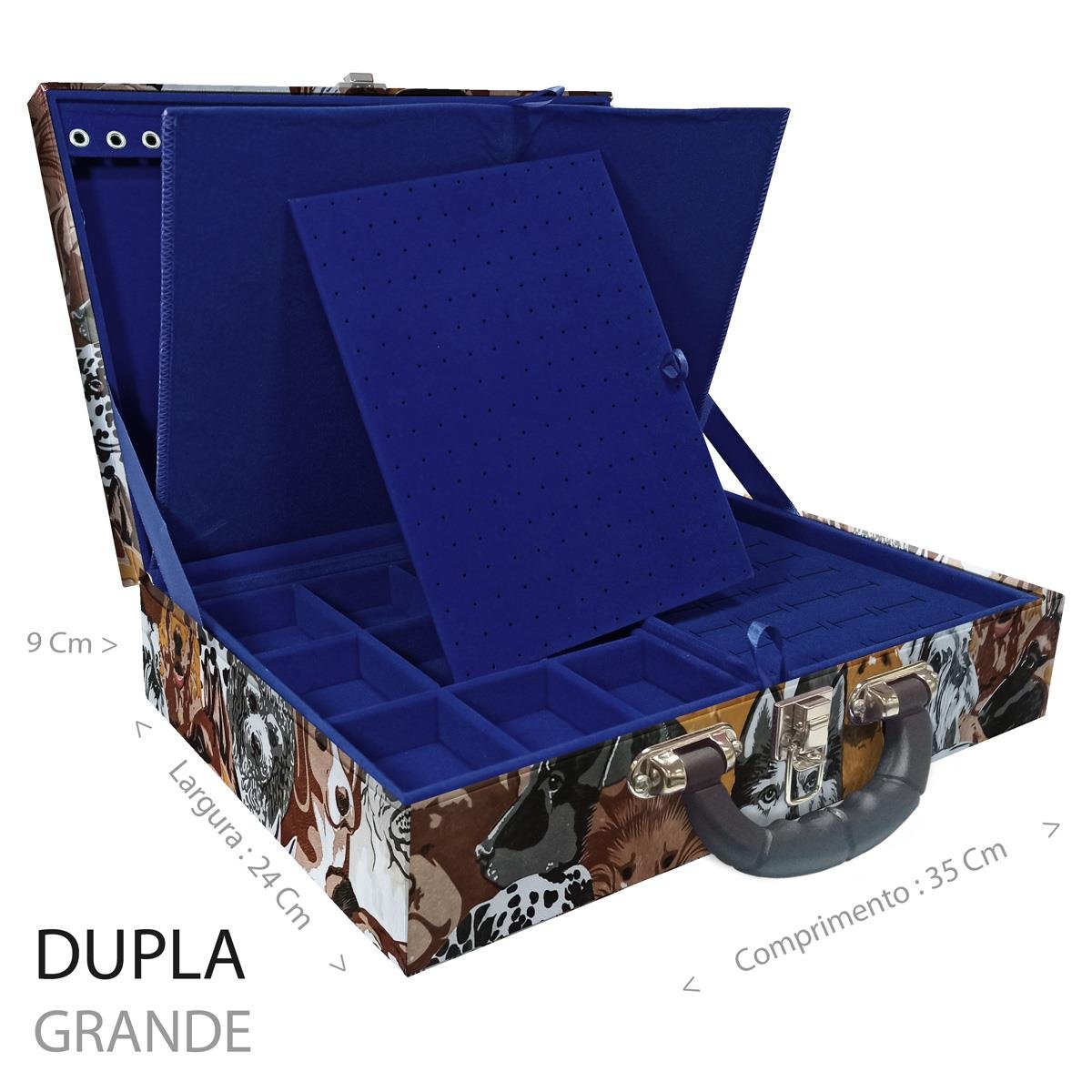 Estojo Maleta Porta Jóias Duplo Grande Dogs Com Alça Preta e Imã