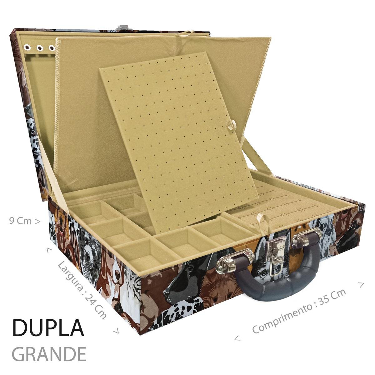 Estojo Maleta Porta Jóias Duplo Grande Dogs Com Alça Preta e Imã